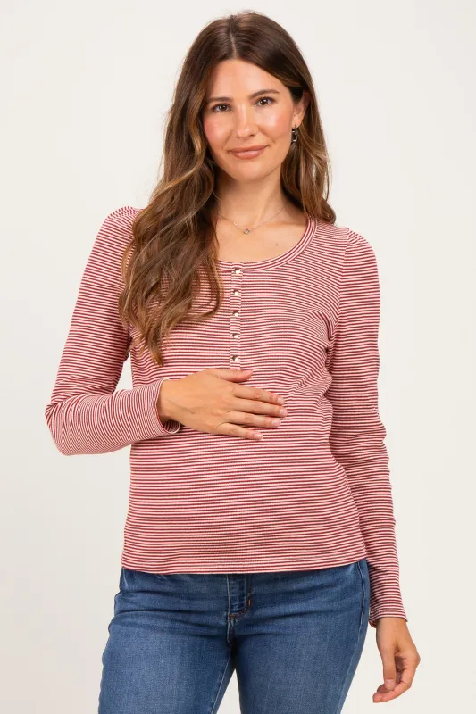 Red Pinstriped Scoop Neck Maternity Henley Top made by Staccato