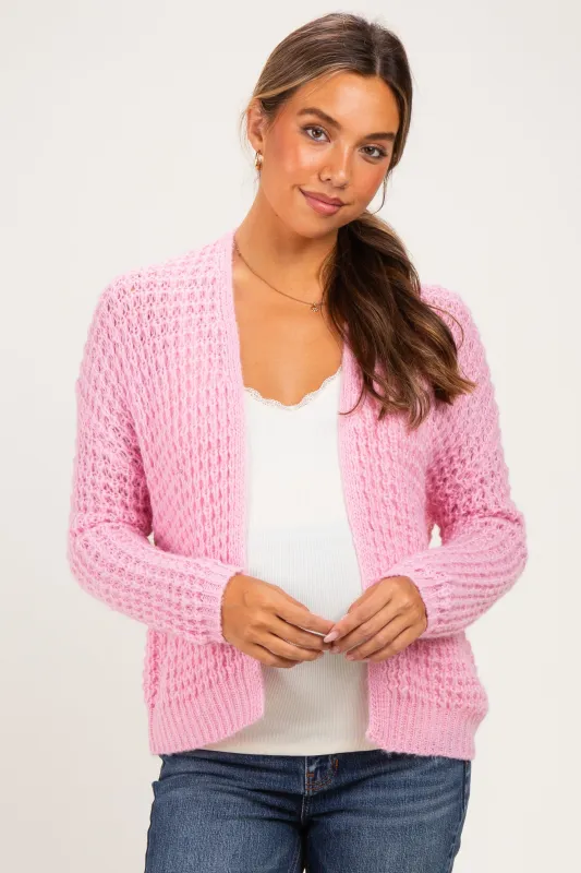 Pink Chunky Waffle Knit Maternity Open Cardigan made by Staccato