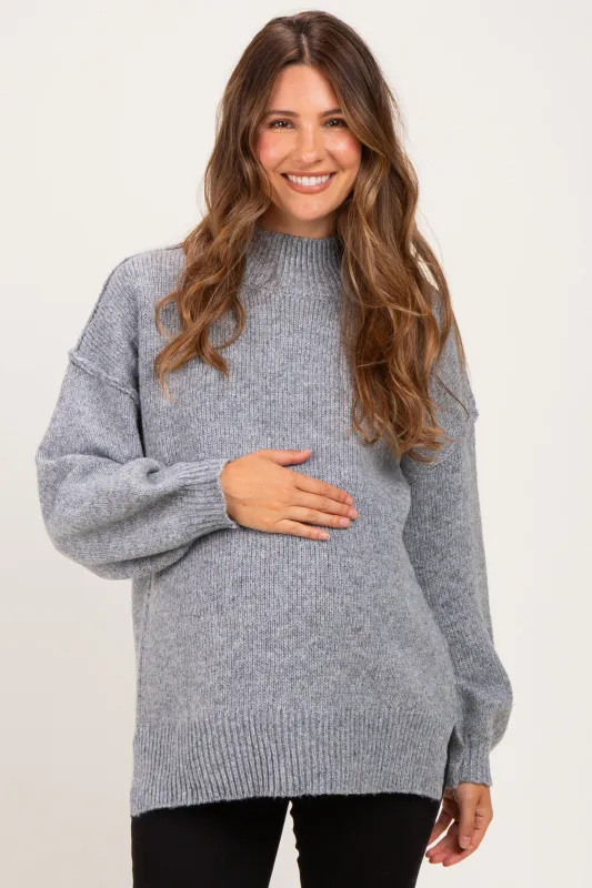 Heather Grey Mock Neck Oversized Maternity Sweater made by Pinkblush