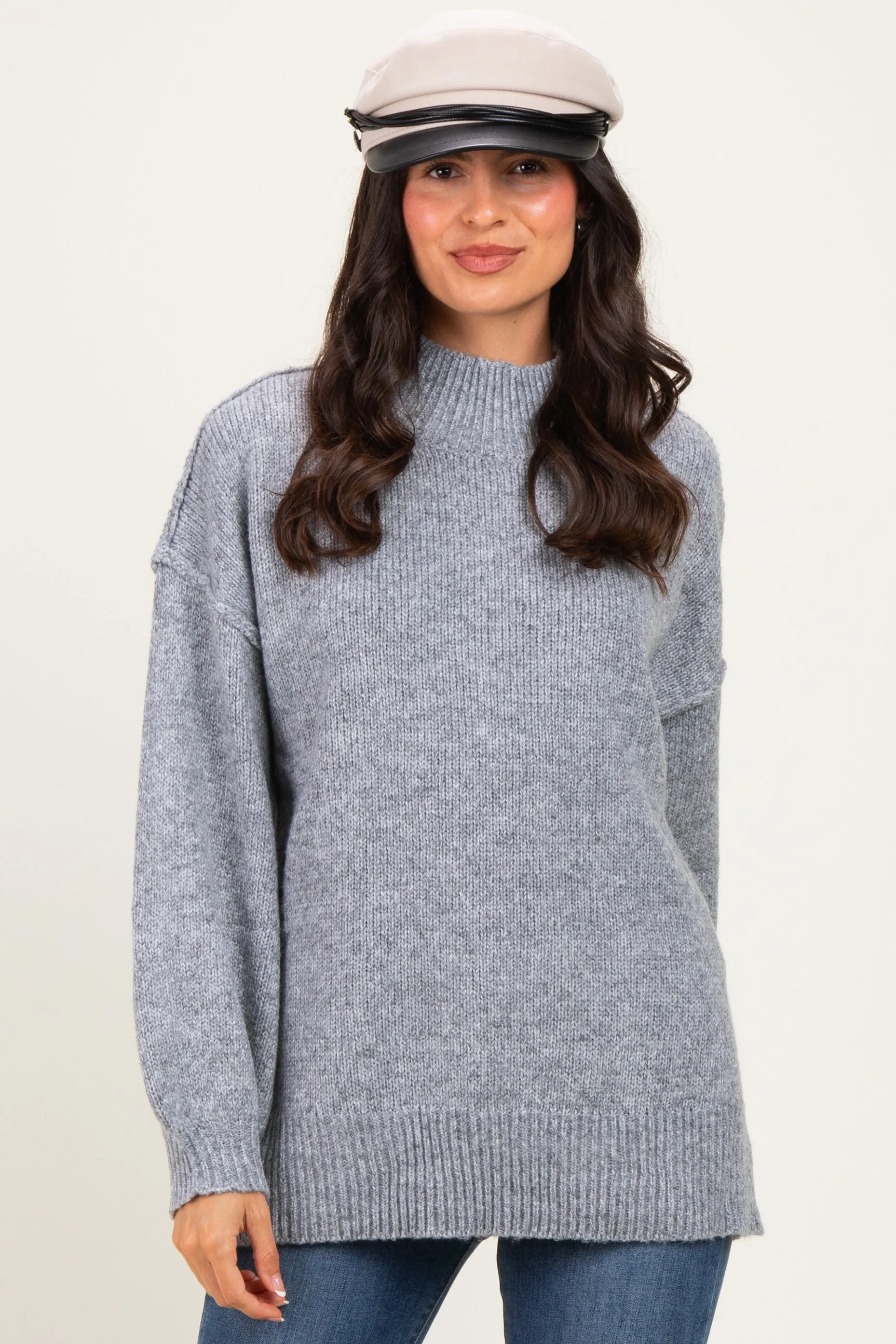 Heather Grey Mock Neck Oversized Maternity Sweater sold by Pinkblush product image thumbnail 5