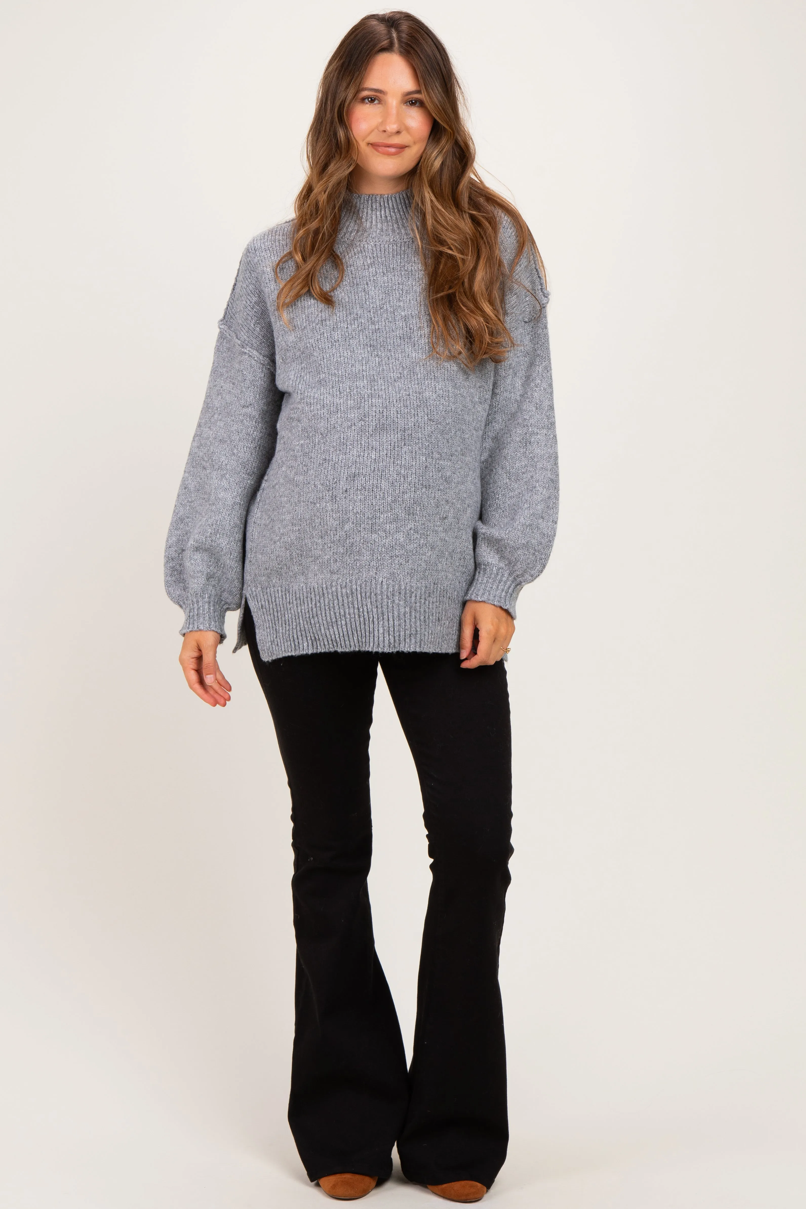 Heather Grey Mock Neck Oversized Maternity Sweater sold by Pinkblush product image thumbnail 2