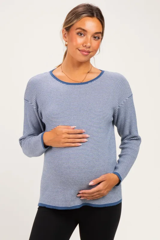 Denim Blue Striped Waffle Knit Maternity Sweater made by Staccato