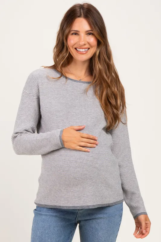 Grey Striped Waffle Knit Maternity Sweater made by Staccato