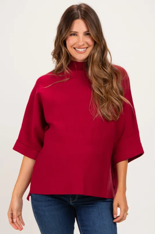 Red Mock Neck Dolman Short Sleeve Maternity Top made by Umgee