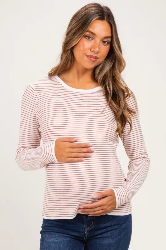 Ivory Copper Basic Pinstripe Maternity Sweater made by Staccato