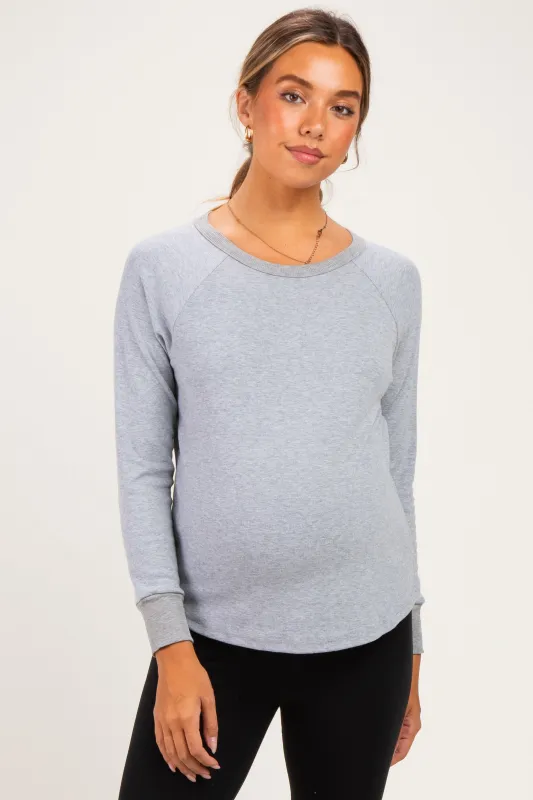 Heather Grey Brushed Knit Long Sleeve Maternity Top made by Staccato