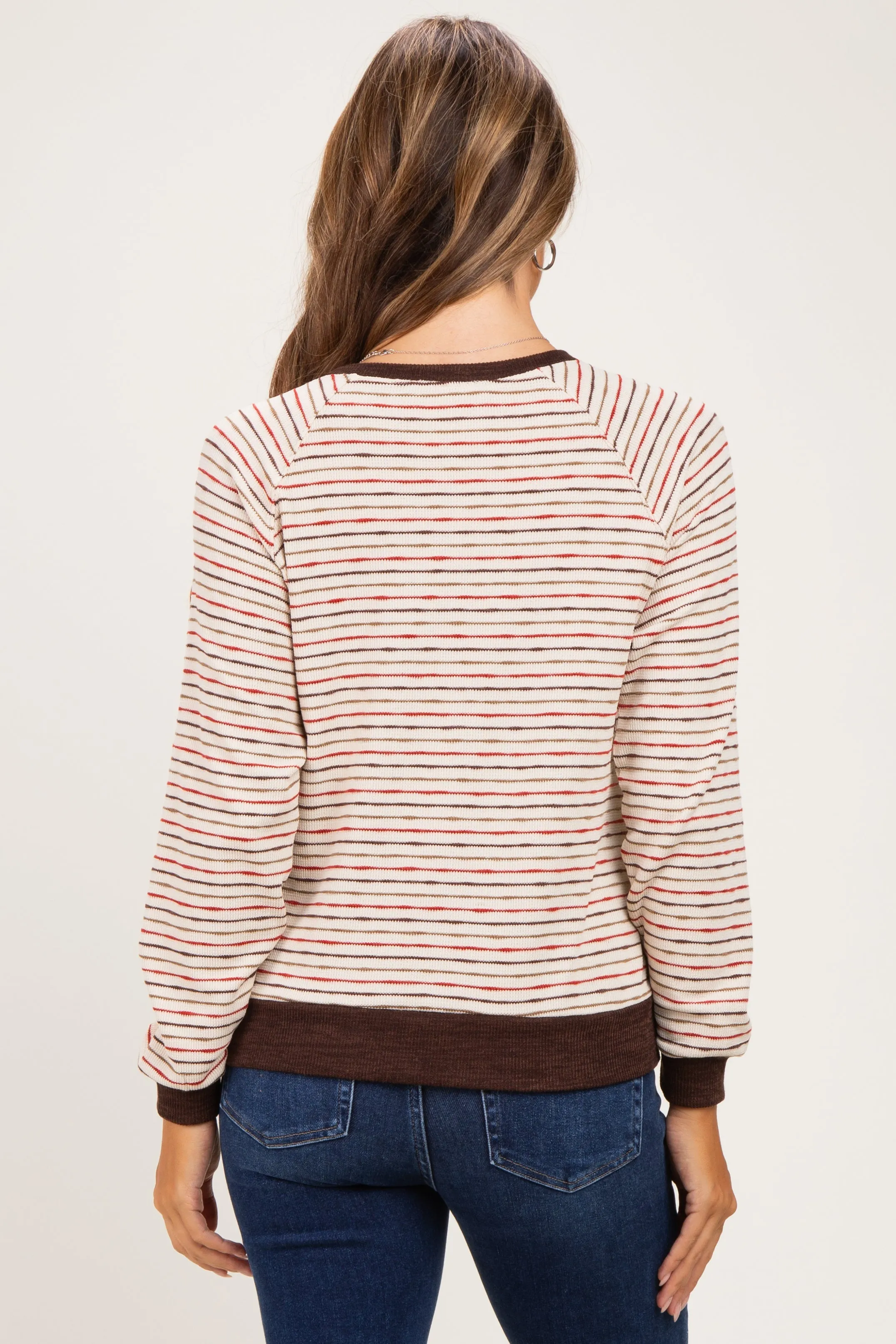 Brown Muticolor Striped Long Sleeve Maternity Top sold by Pinkblush product image thumbnail 4
