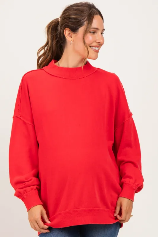 Red Oversized High Neck Maternity Sweatshirt made by Pinkblush