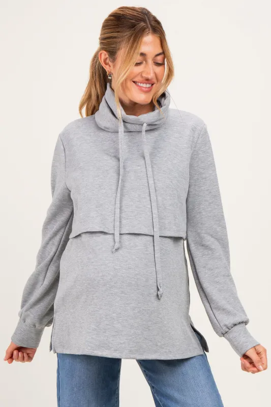 Gray Long Sleeve Drawstring Hooded Maternity Pullover made by Pinkblush