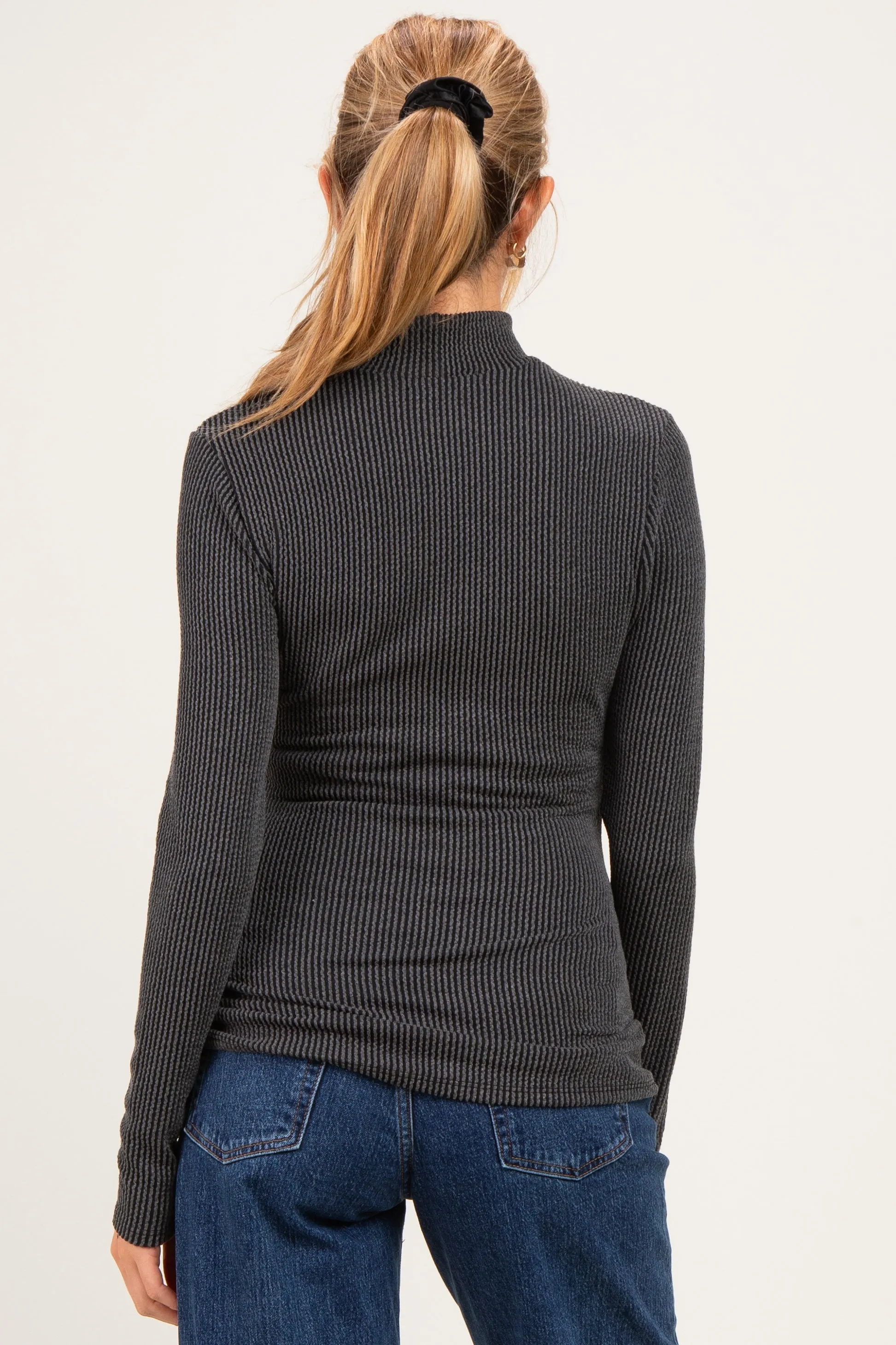 Charcoal Ribbed Fitted Mock Neck Long Sleeve Maternity Top sold by Pinkblush product image thumbnail 4