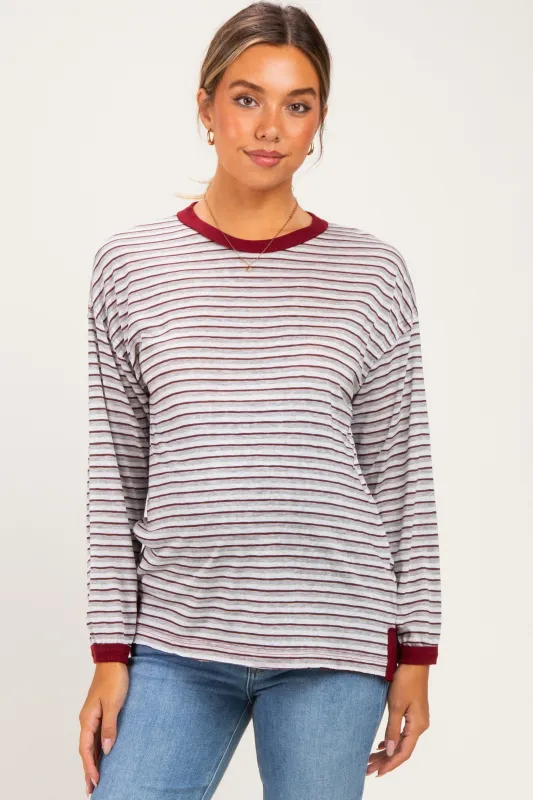 Grey Striped Slub Jersey Oversized Maternity Long Sleeve made by AnnieWear