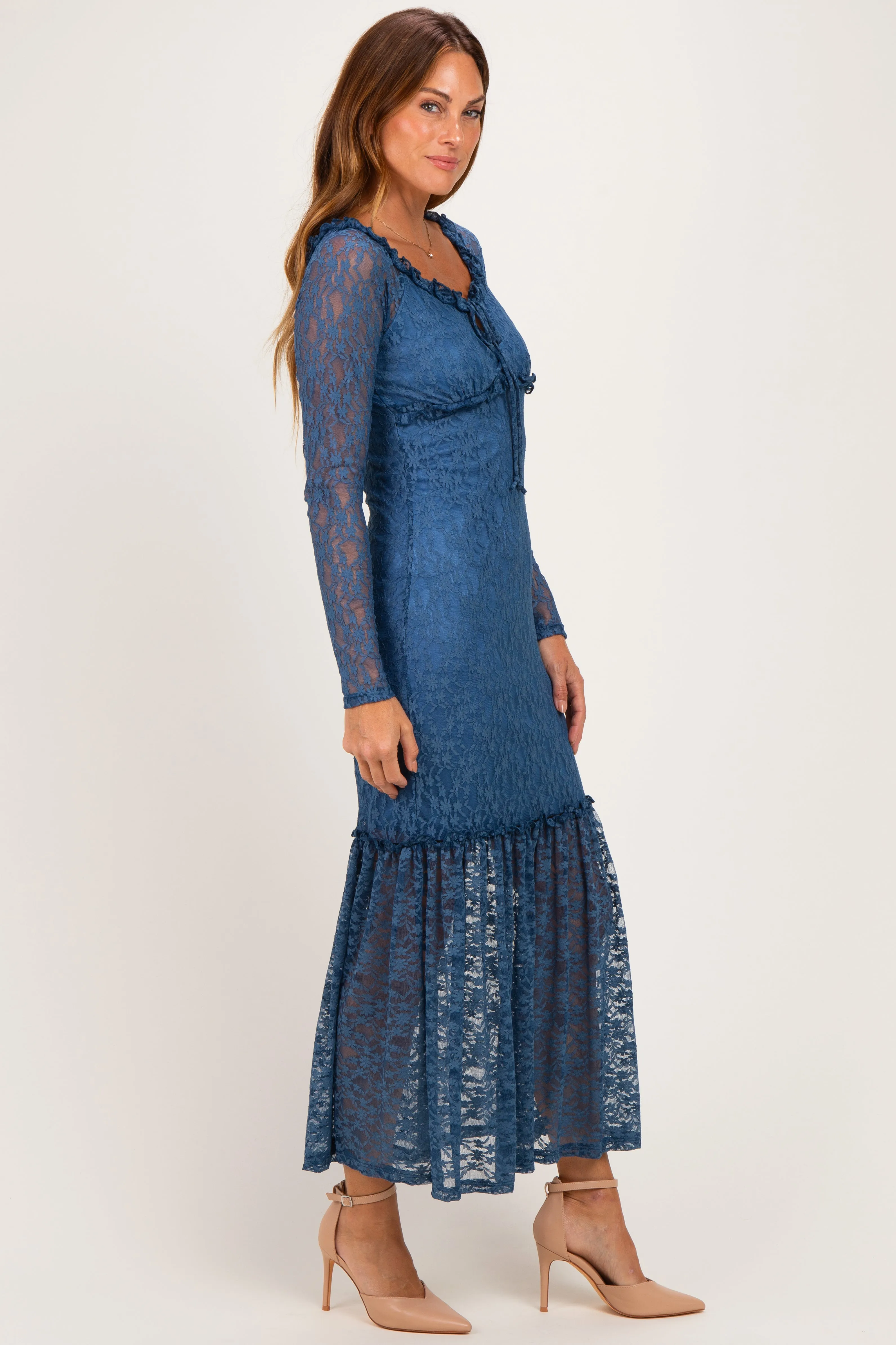 Blue Off Shoulder Long Sleeve Boho Maxi Dress sold by Pinkblush product image thumbnail 2