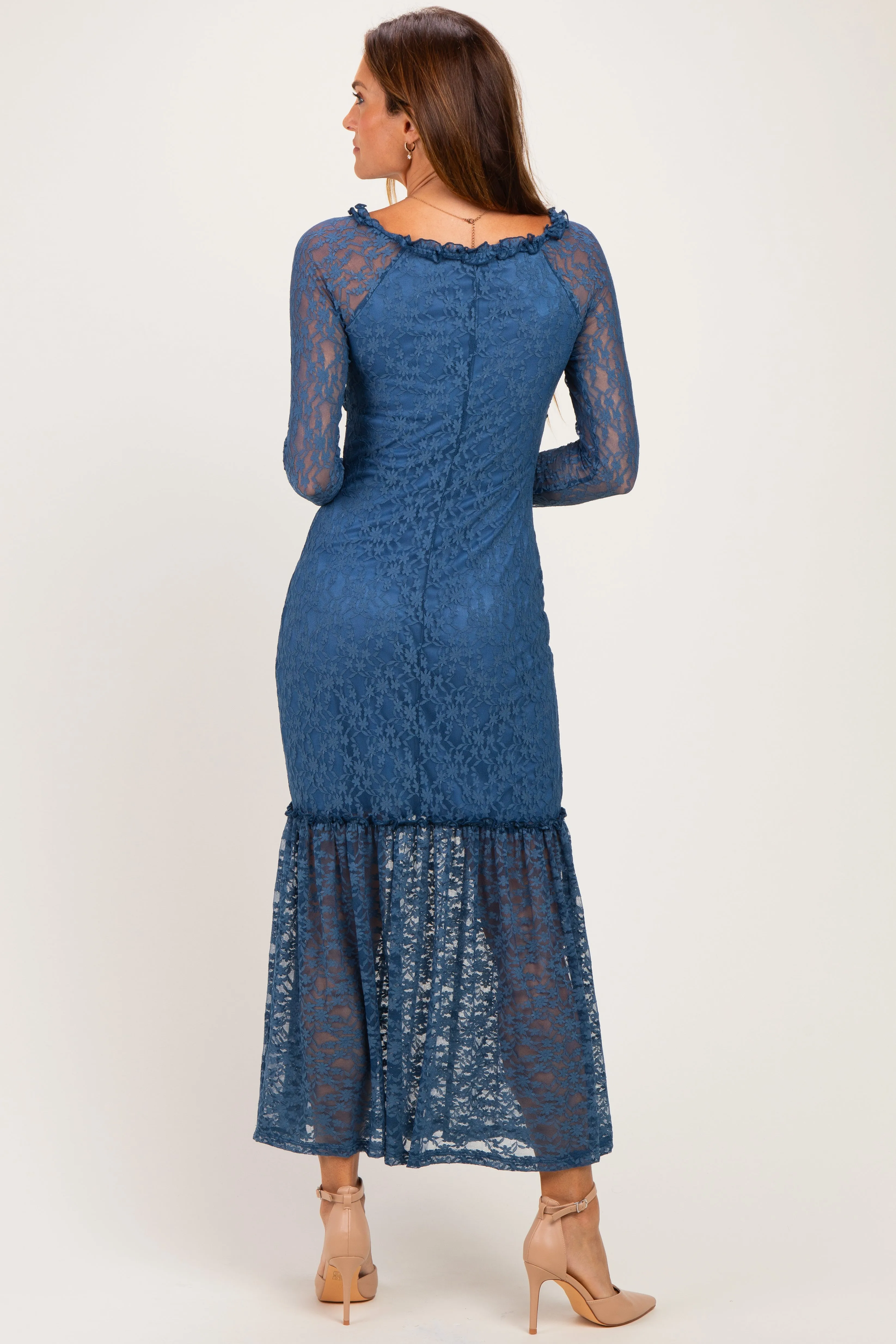 Blue Off Shoulder Long Sleeve Boho Maxi Dress sold by Pinkblush product image thumbnail 3