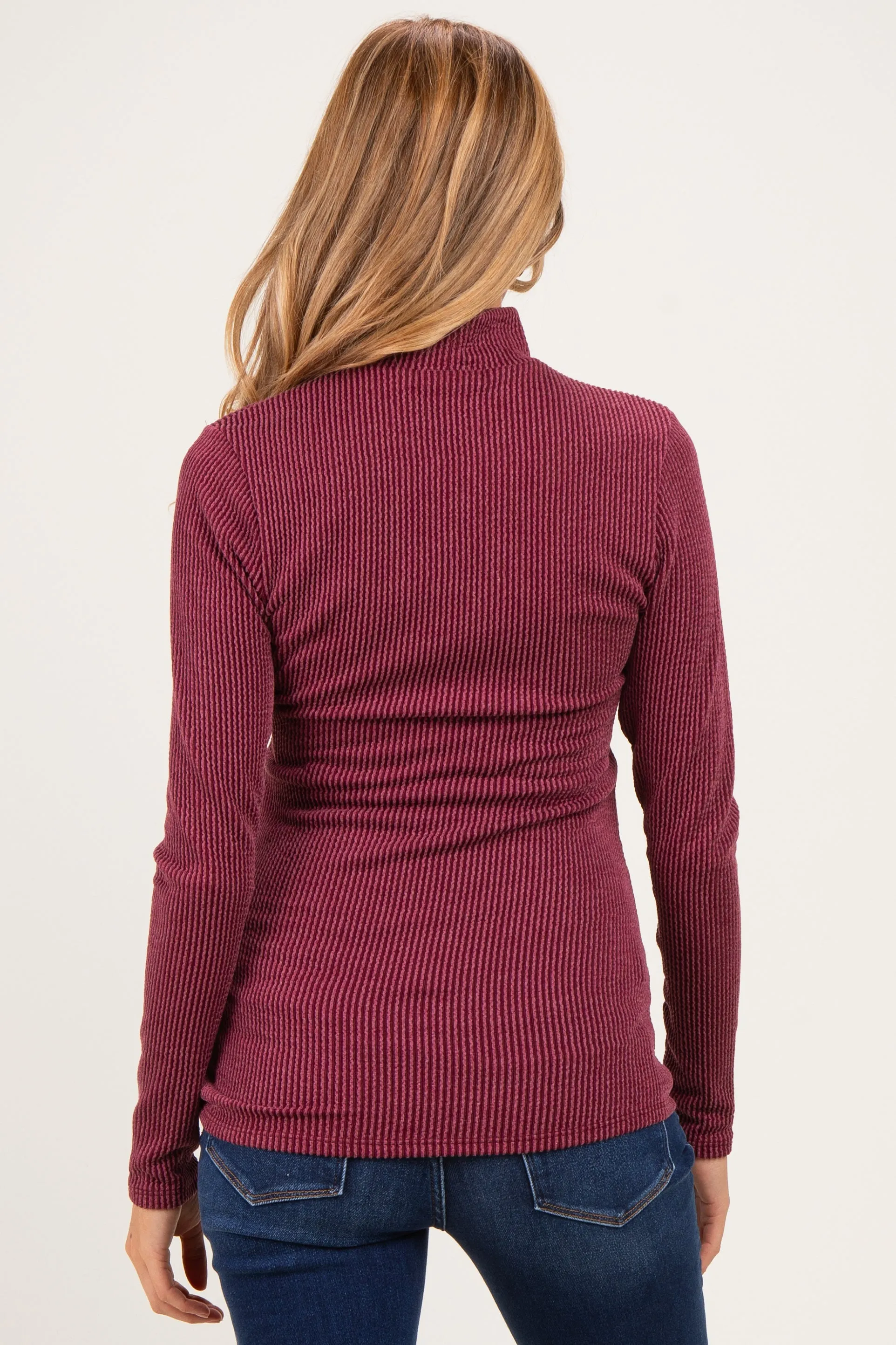 Burgundy Ribbed Fitted Mock Neck Long Sleeve Maternity Top sold by Pinkblush product image thumbnail 5