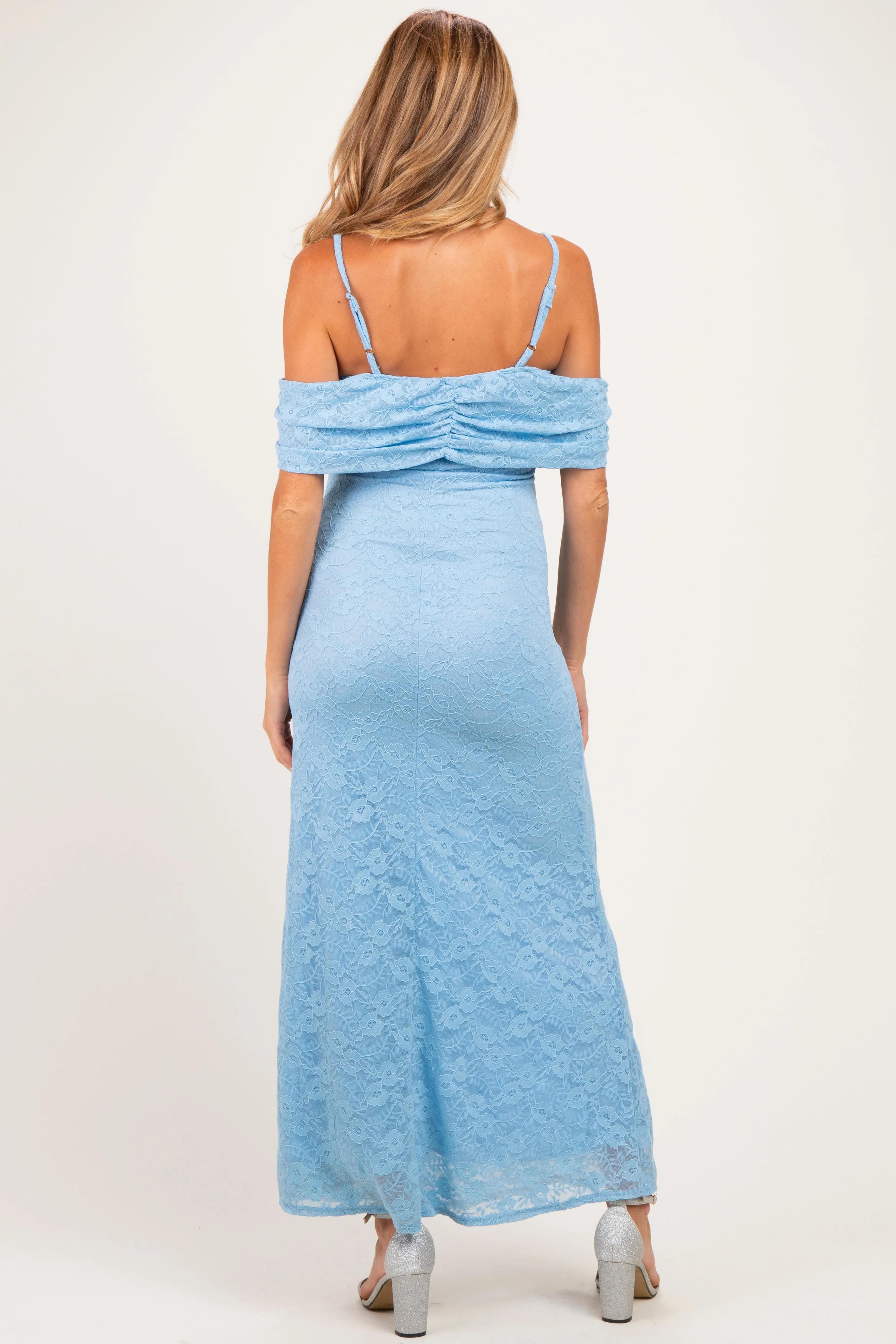 Light Blue Lace Off Shoulder Maternity Maxi Dress sold by Pinkblush product image thumbnail 4