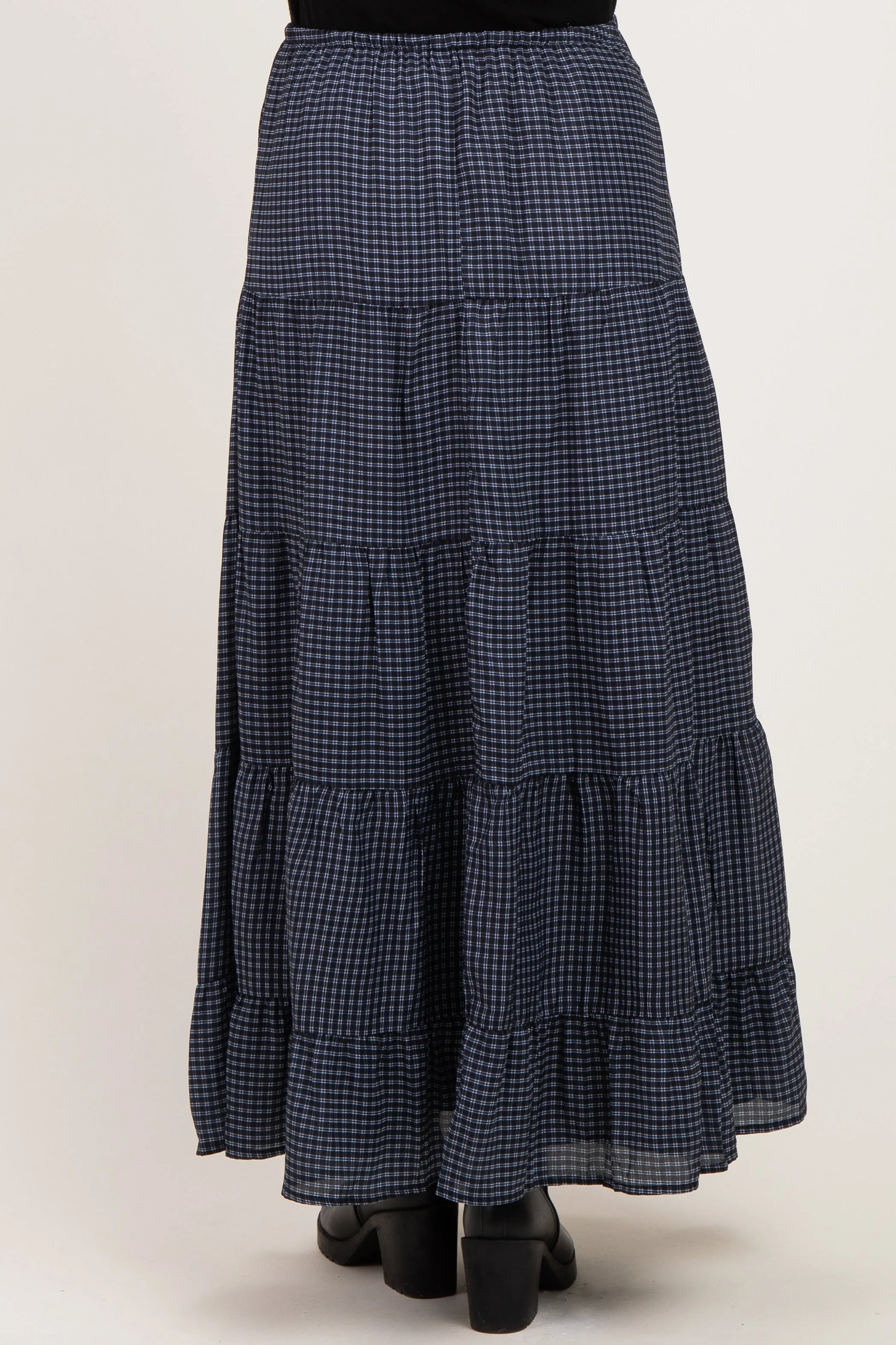 Navy Plaid Drawstring Tiered Maternity Midi Skirt sold by Pinkblush product image thumbnail 4