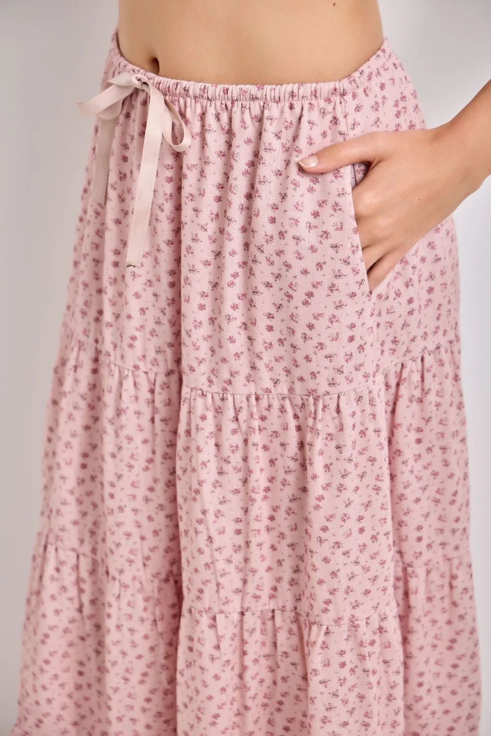 Blush Floral Drawstring Tiered Maxi Skirt sold by Pinkblush product image thumbnail 4