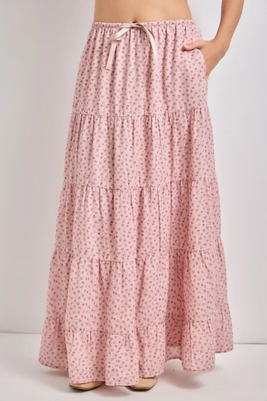 Blush Floral Drawstring Tiered Maxi Skirt made by BaeVely