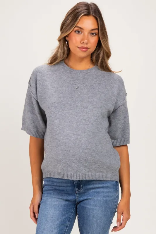 Heather Grey Basic Maternity Short Sleeve Sweater Top made by Staccato