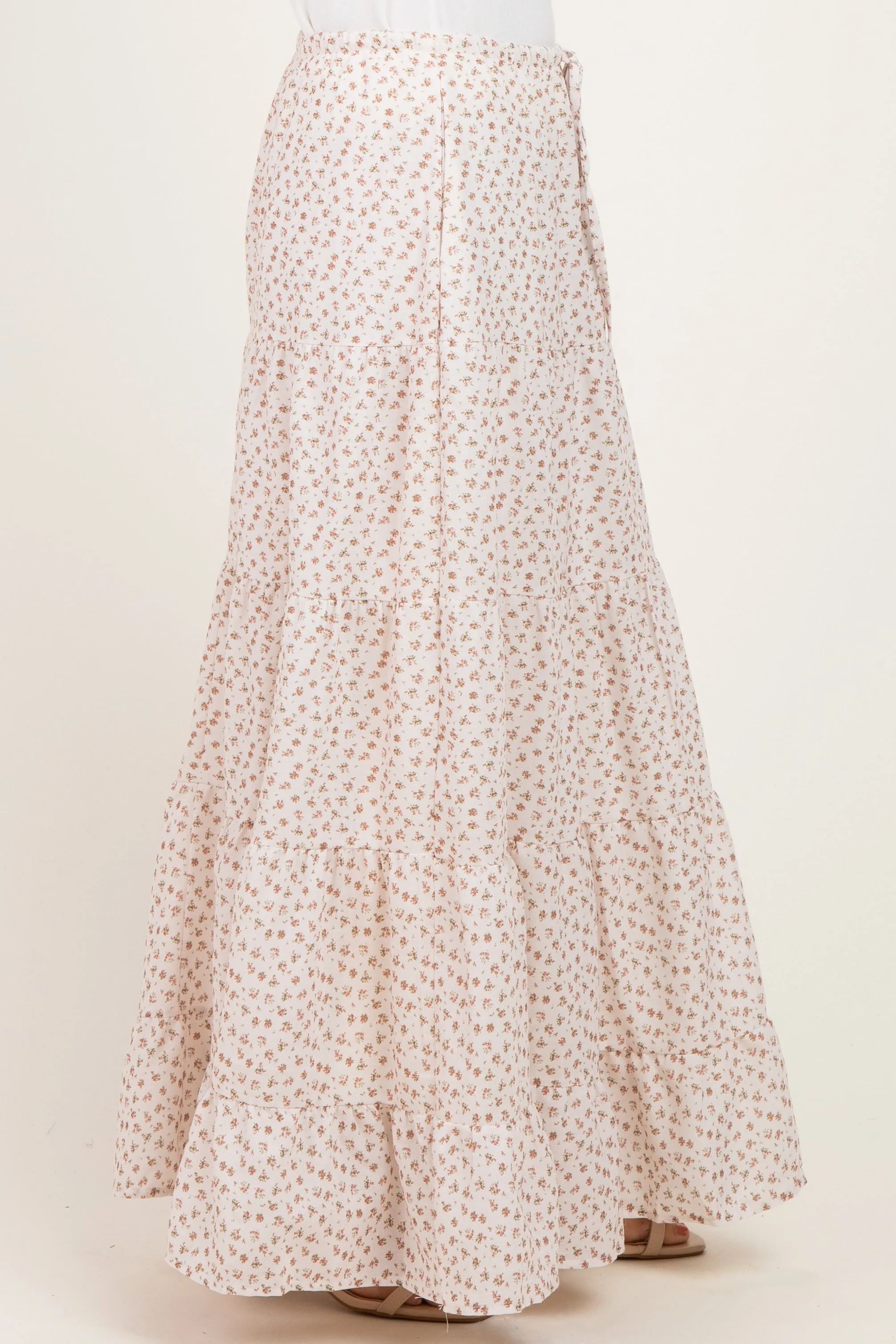 Cream Floral Drawstring Tiered Maxi Skirt sold by Pinkblush product image thumbnail 3