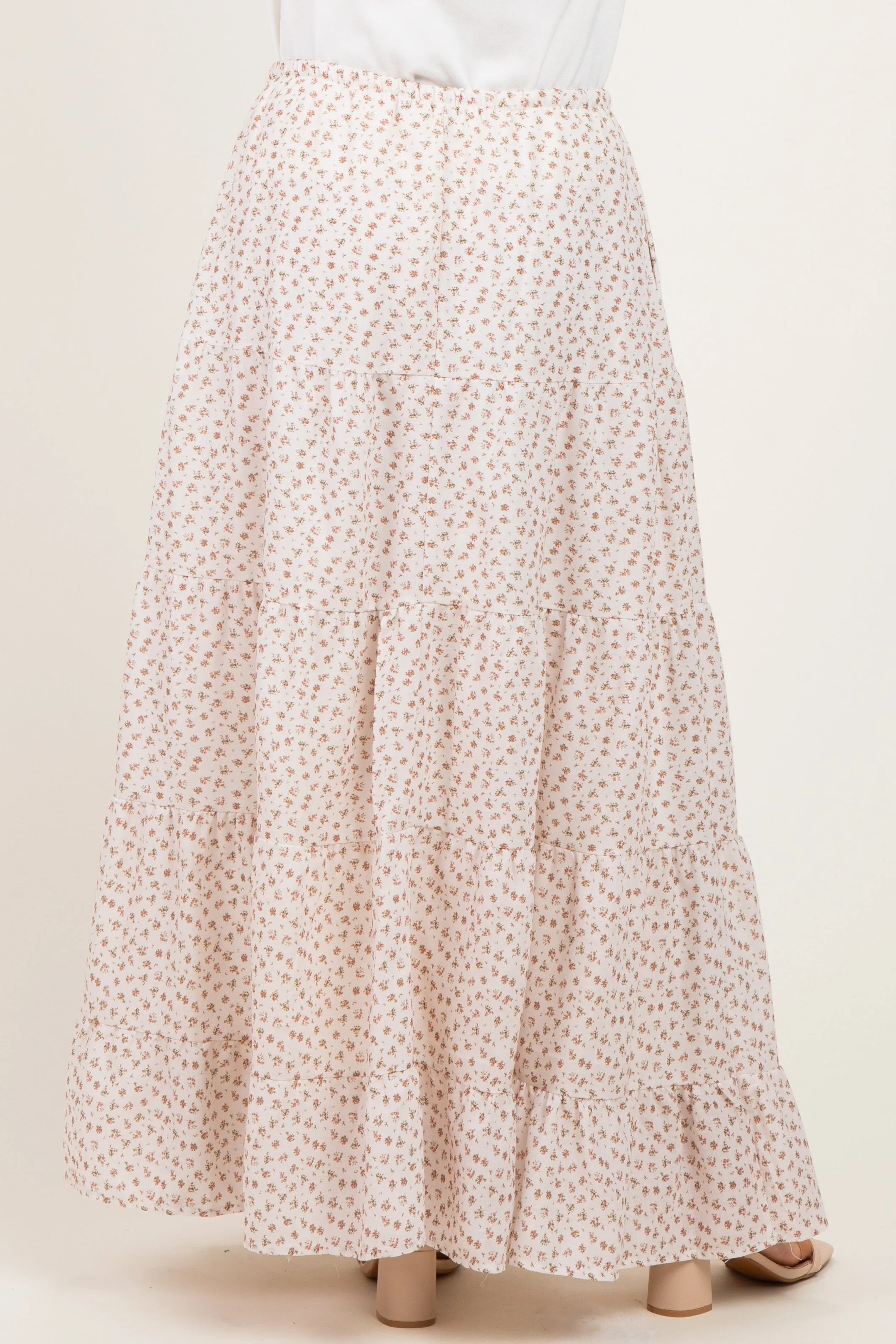 Cream Floral Drawstring Tiered Maxi Skirt sold by Pinkblush product image thumbnail 4