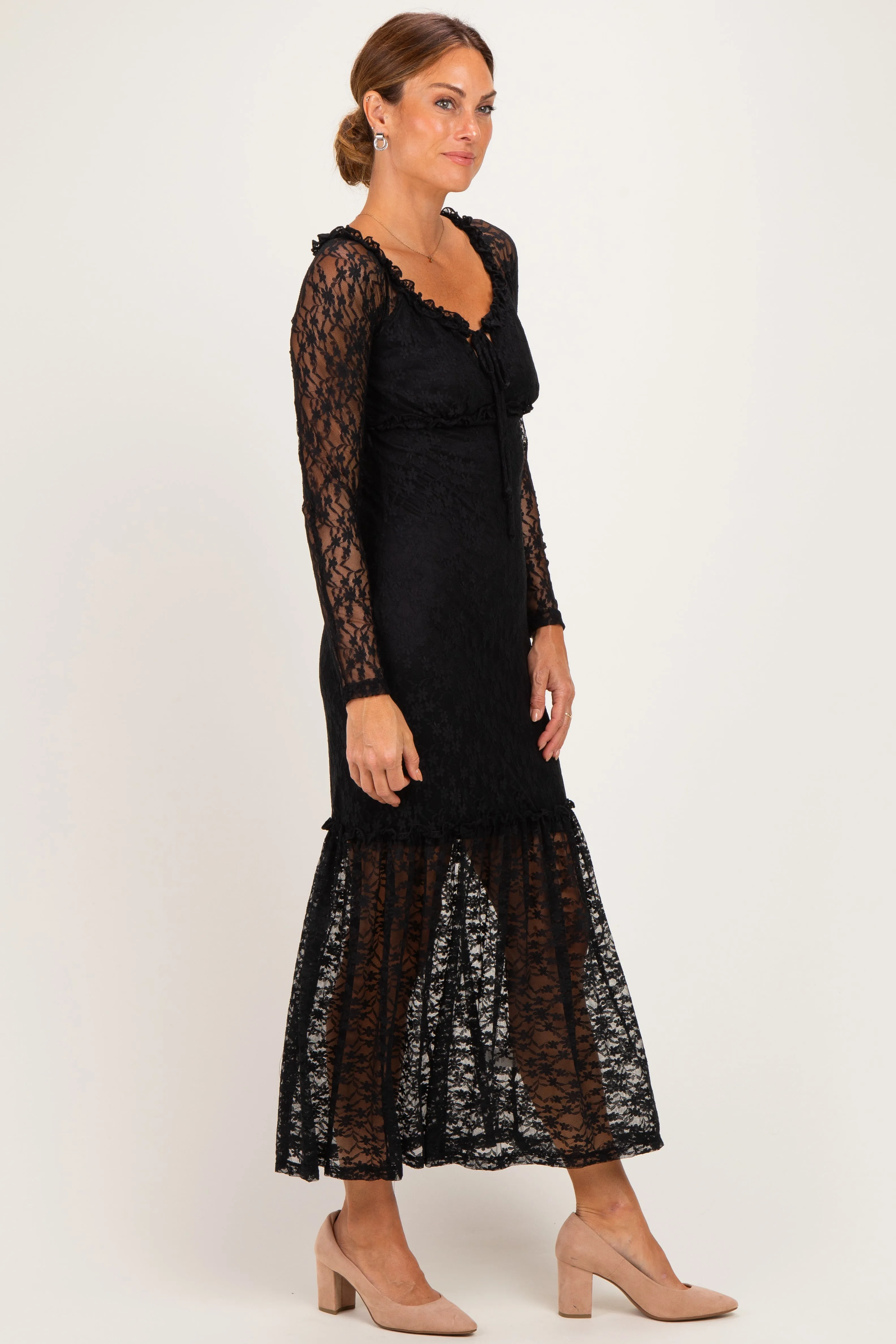 Black Off Shoulder Long Sleeve Boho Maxi Dress sold by Pinkblush product image thumbnail 2