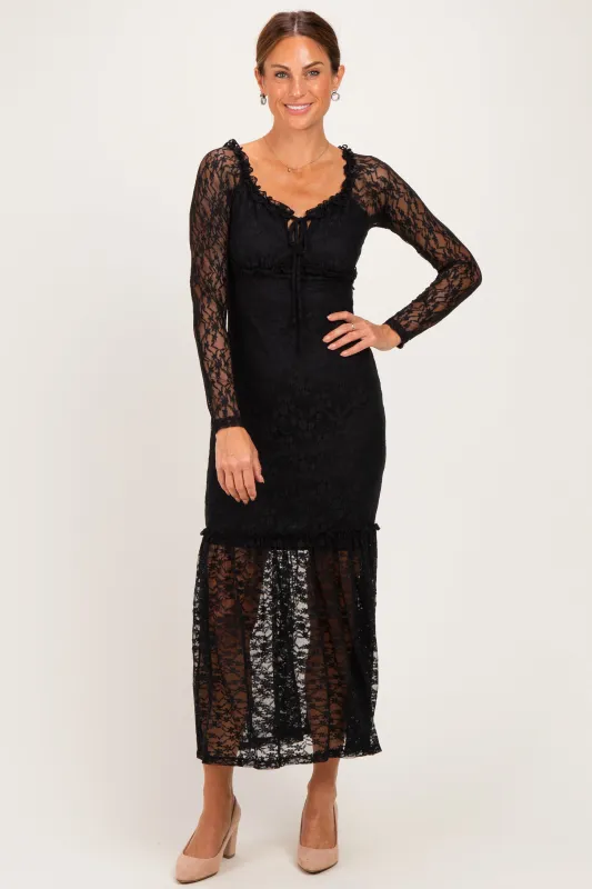 Black Off Shoulder Long Sleeve Boho Maxi Dress made by Pinkblush