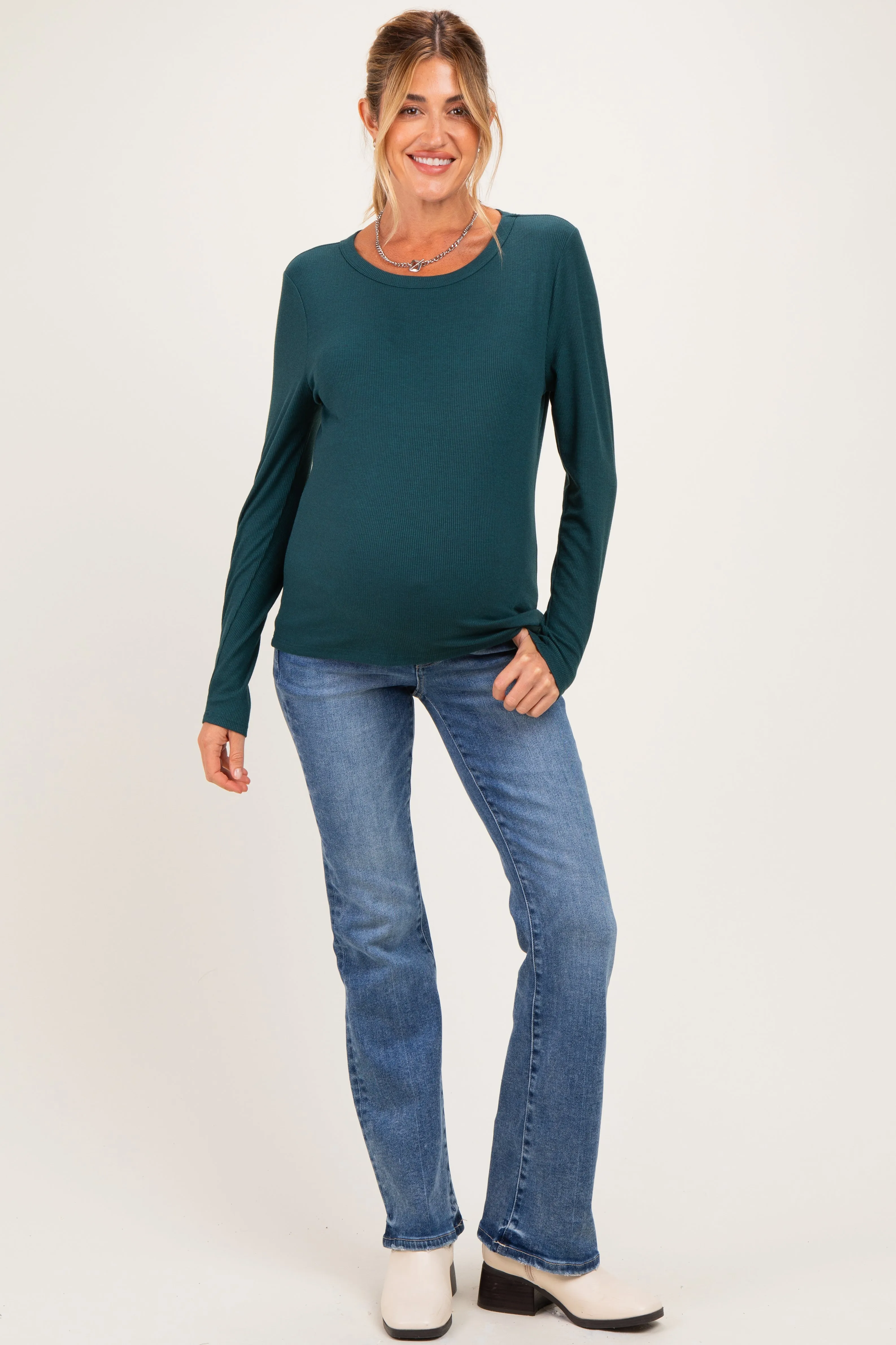 Hunter Green Fitted Ribbed Maternity Long Sleeve sold by Pinkblush product image thumbnail 4