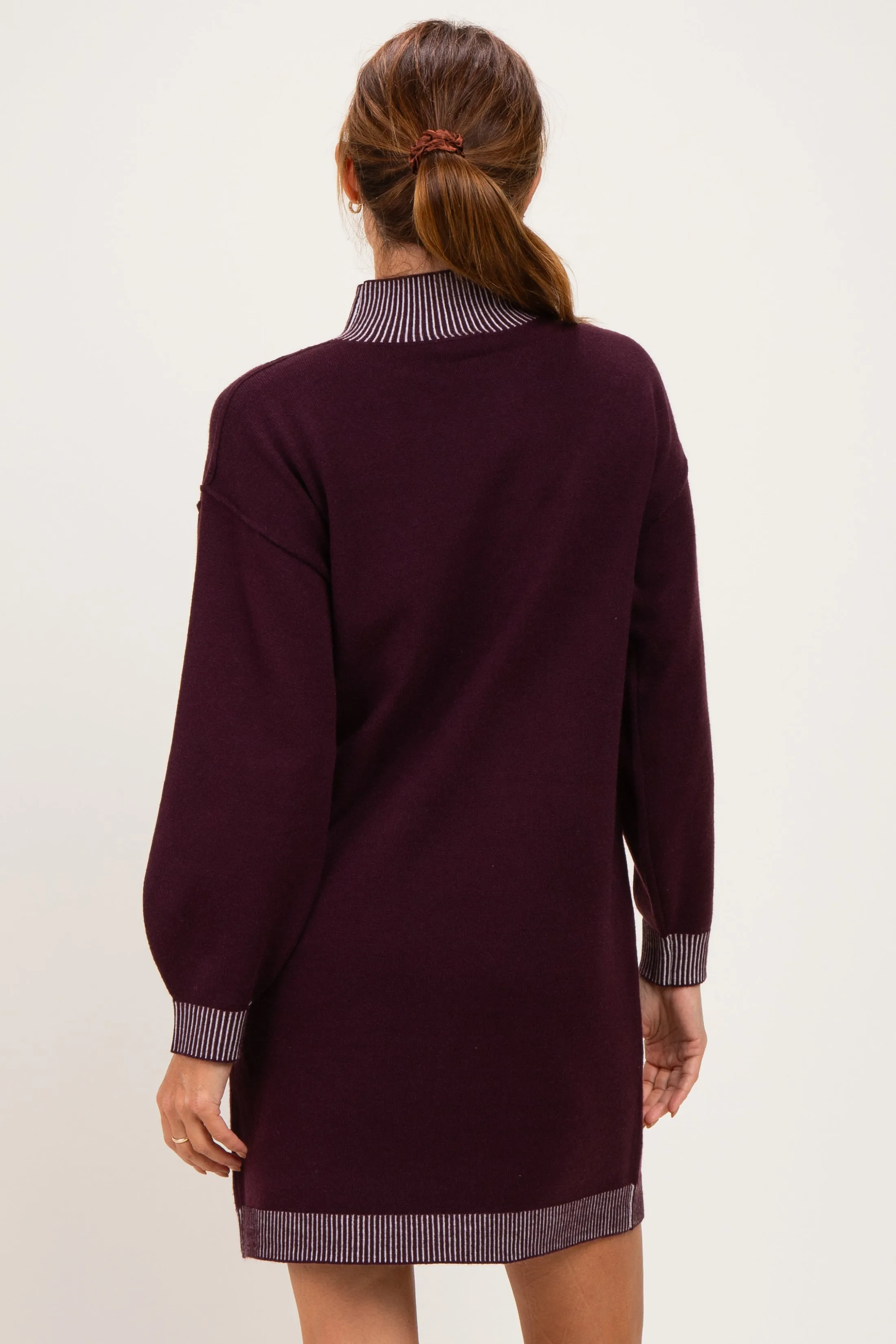 Plum Contrast Mock Neck Sweater Dress sold by Pinkblush product image thumbnail 4