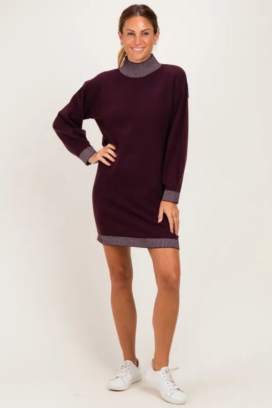 Plum Contrast Mock Neck Sweater Dress made by Able