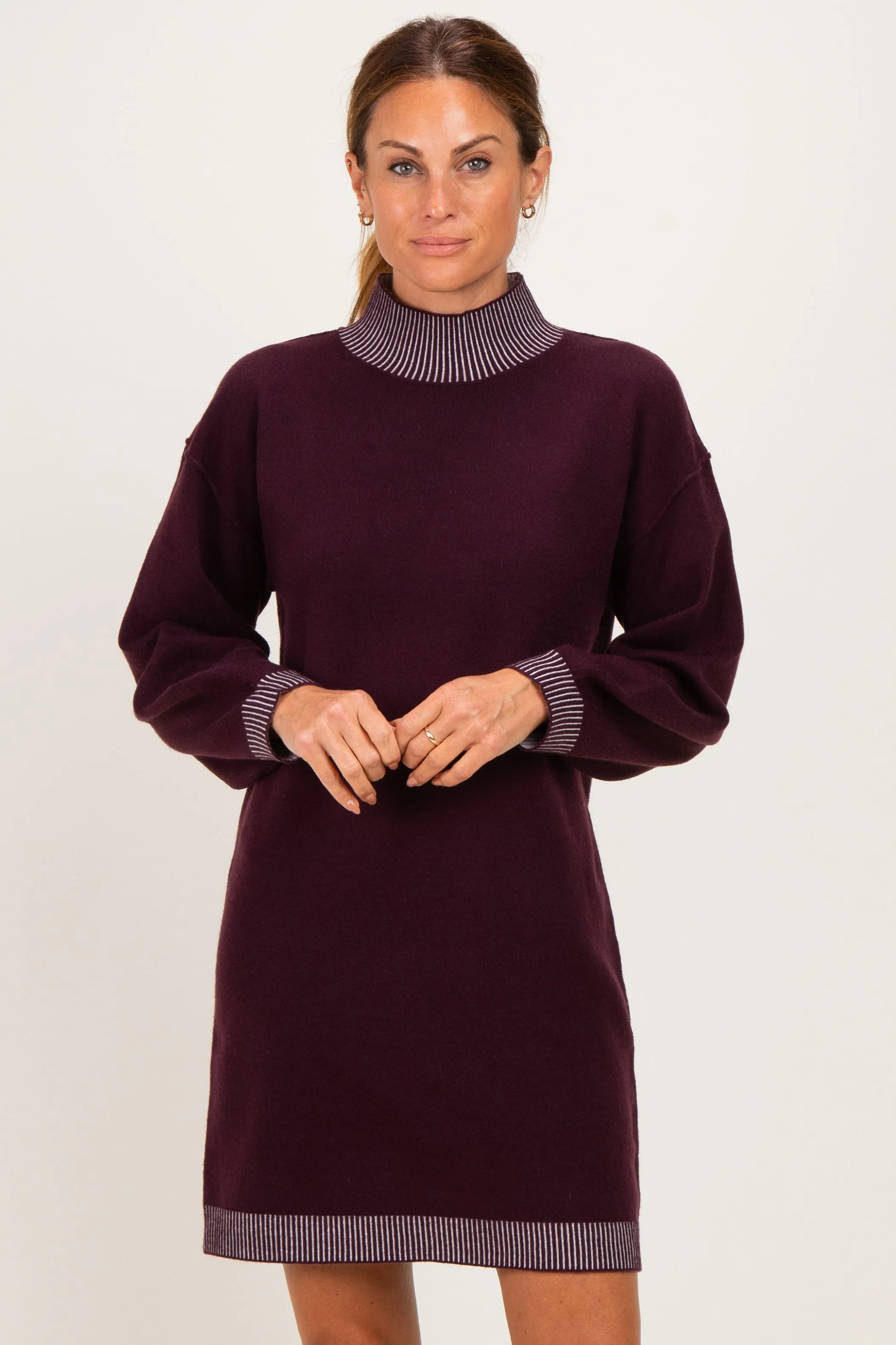 Plum Contrast Mock Neck Sweater Dress sold by Pinkblush product image thumbnail 2