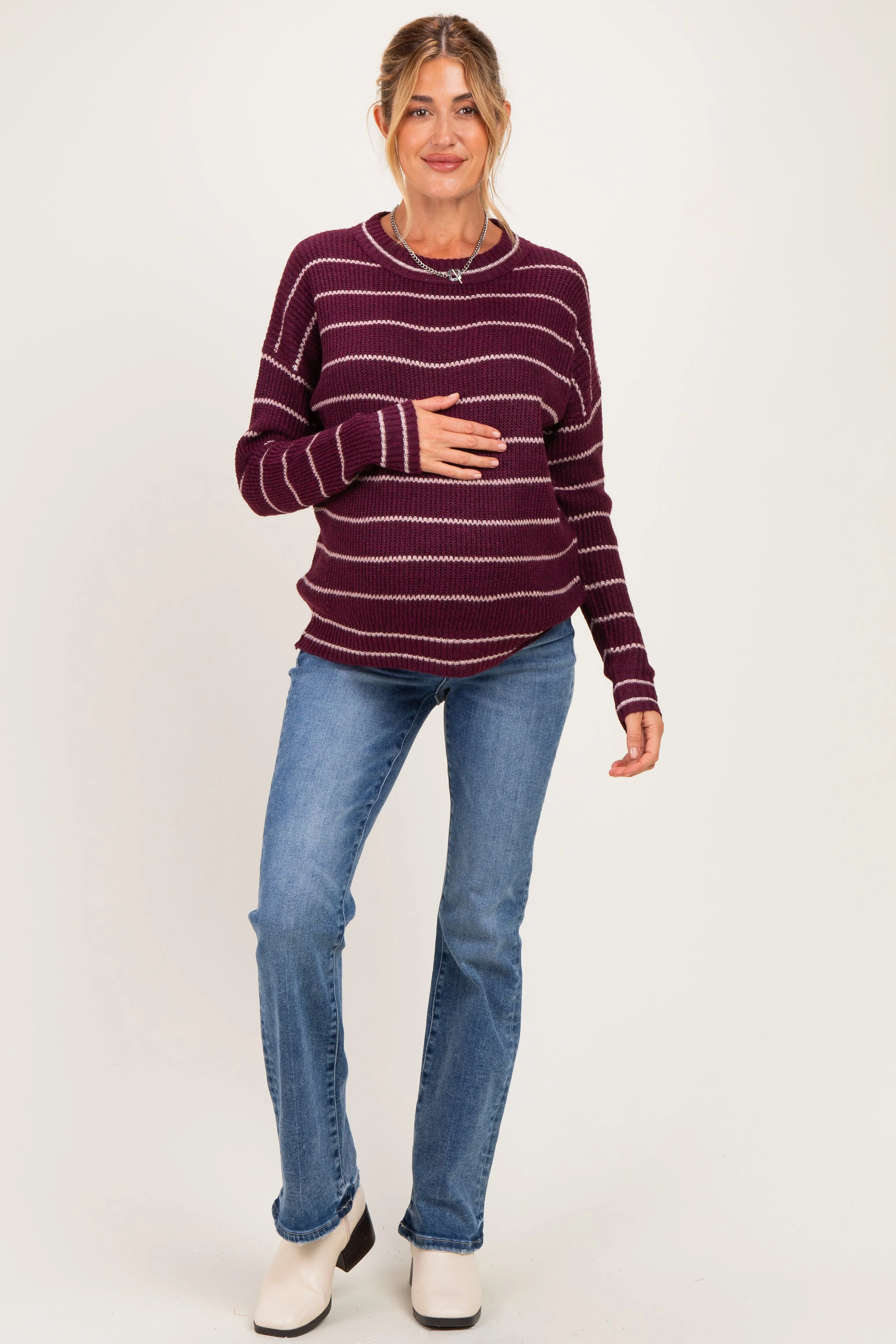 Dark Plum Striped Maternity Sweater sold by Pinkblush product image thumbnail 3