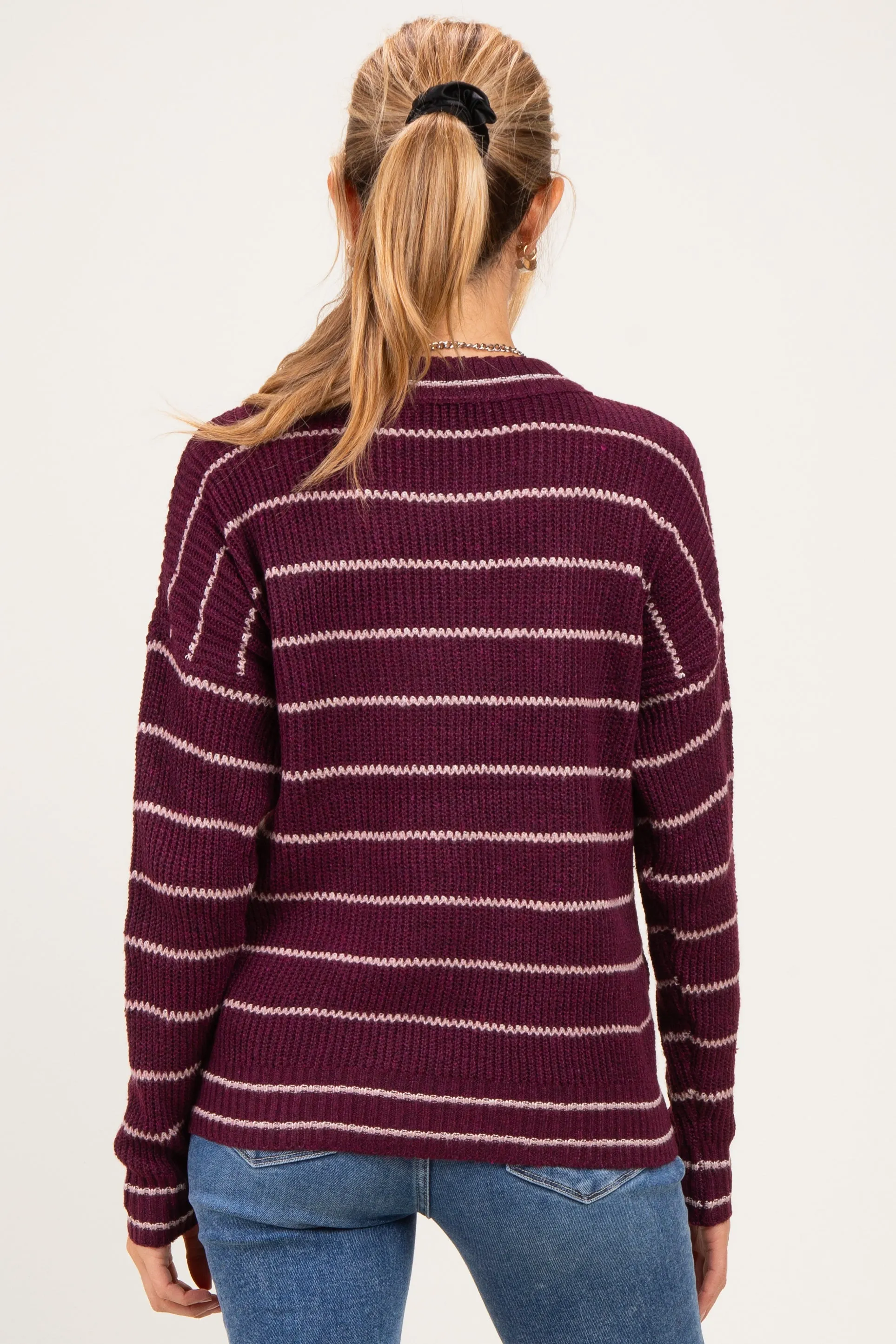 Dark Plum Striped Maternity Sweater sold by Pinkblush product image thumbnail 4