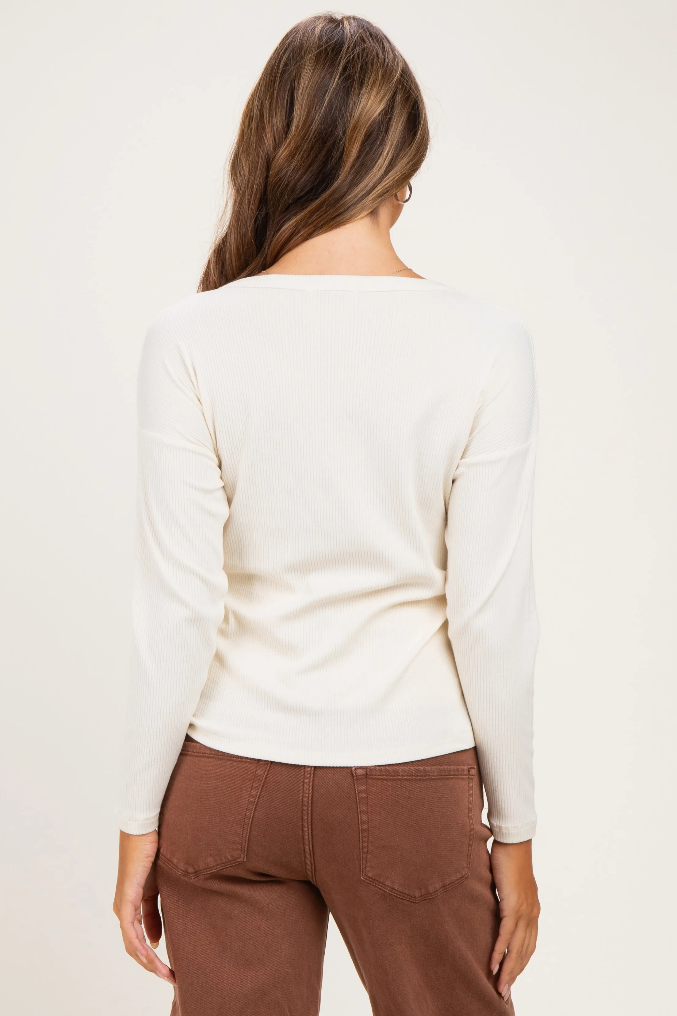 Ivory Split Neck Oversized Brushed Knit Maternity Top sold by Pinkblush product image thumbnail 4