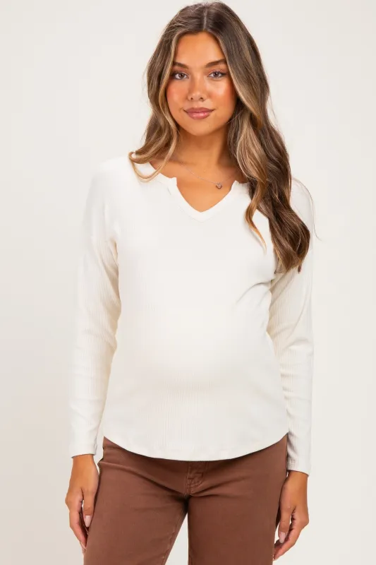 Ivory Split Neck Oversized Brushed Knit Maternity Top made by Staccato