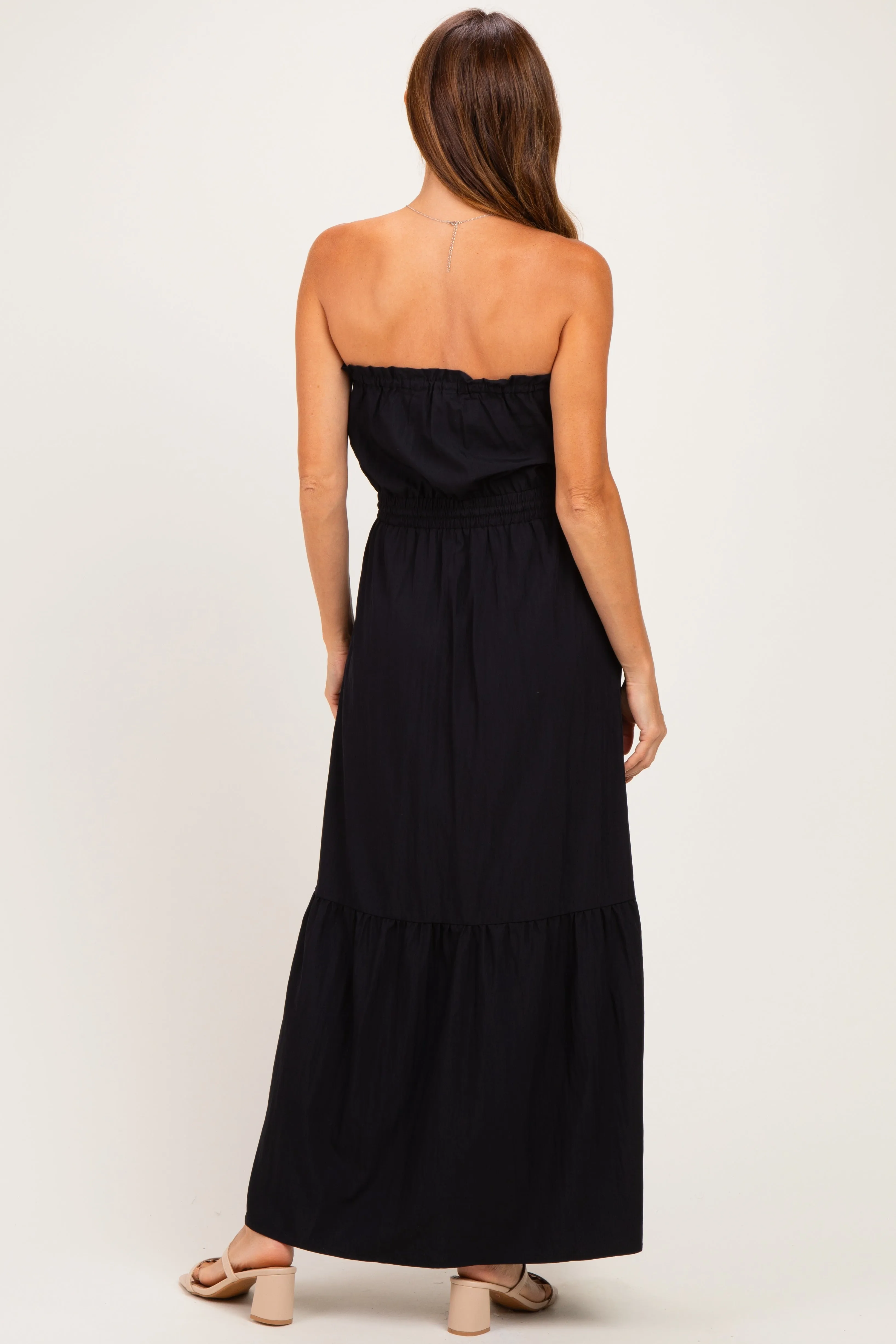 Black Strapless Cinched Waist Tie Maxi Dress sold by Pinkblush product image thumbnail 3