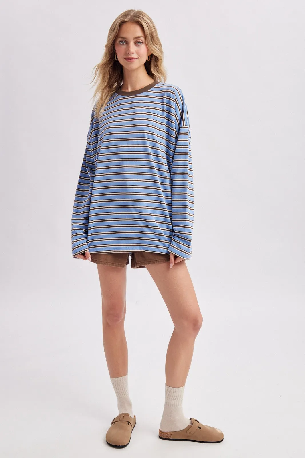 Blue Striped Oversized Crewneck Long Sleeve Top sold by Pinkblush product image thumbnail 4