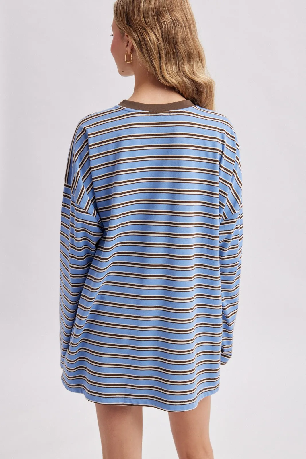 Blue Striped Oversized Crewneck Long Sleeve Top sold by Pinkblush product image thumbnail 3