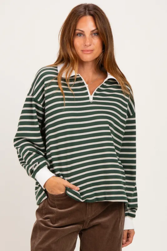 Hunter Green Striped Long Sleeve Polo Shirt made by Pinkblush