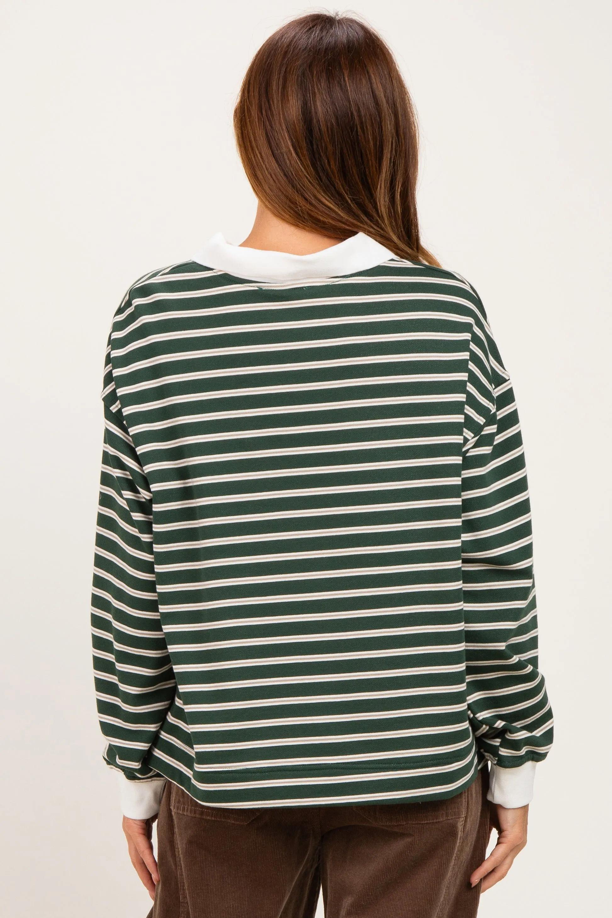 Hunter Green Striped Long Sleeve Polo Shirt sold by Pinkblush product image thumbnail 5