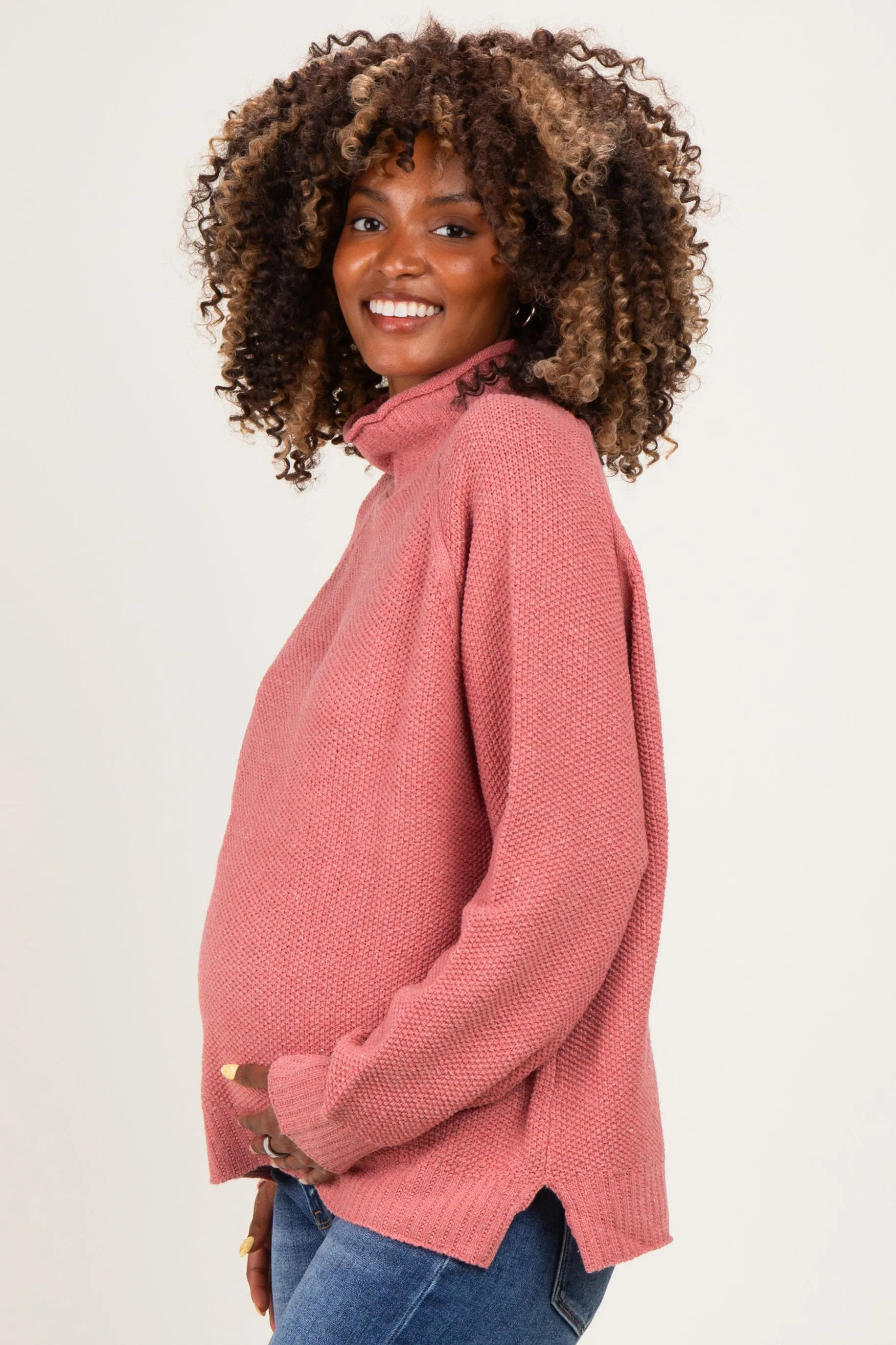 Ash Rose Waffle Knit Turtleneck Maternity Sweater sold by Pinkblush product image thumbnail 3