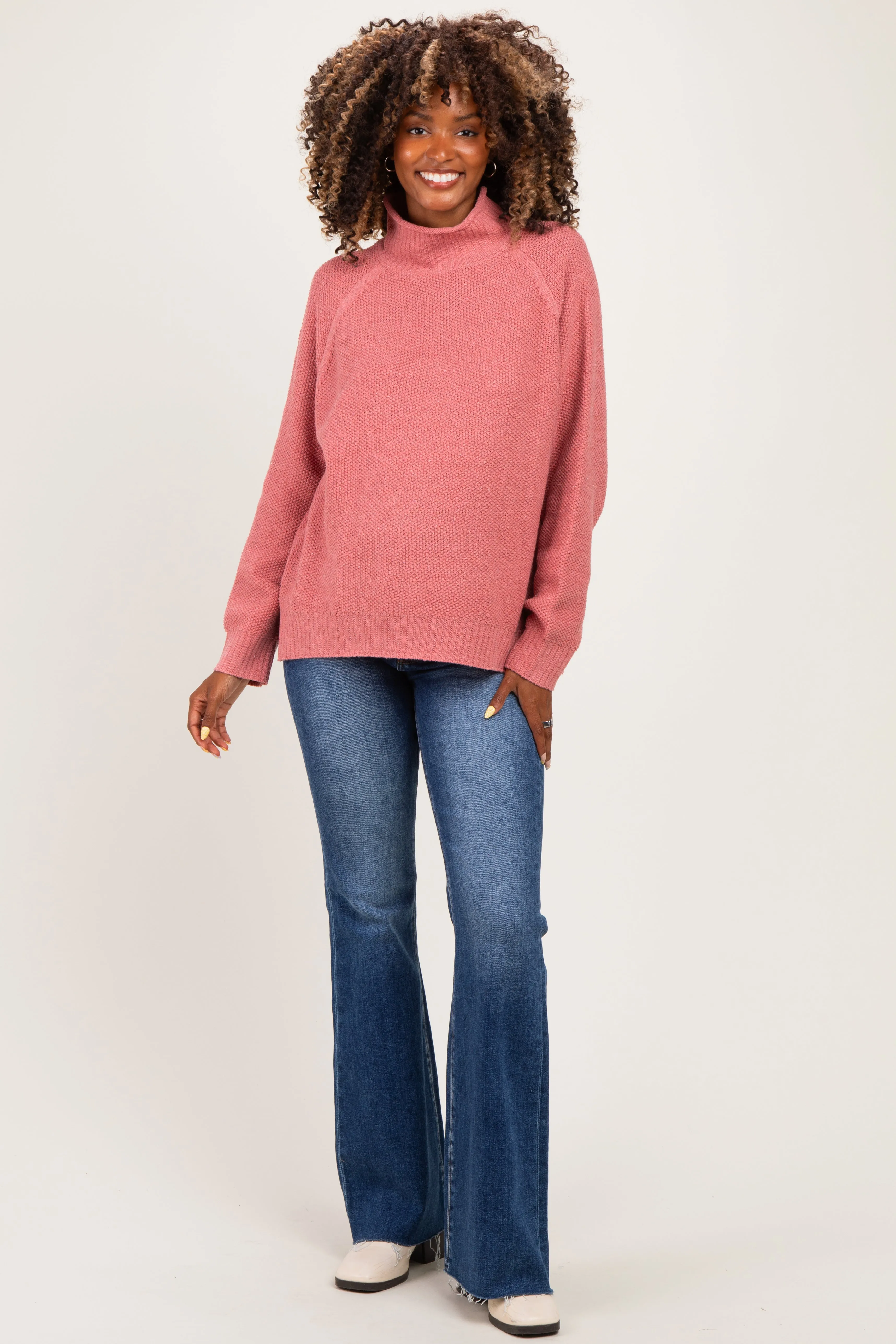 Ash Rose Waffle Knit Turtleneck Maternity Sweater sold by Pinkblush product image thumbnail 2
