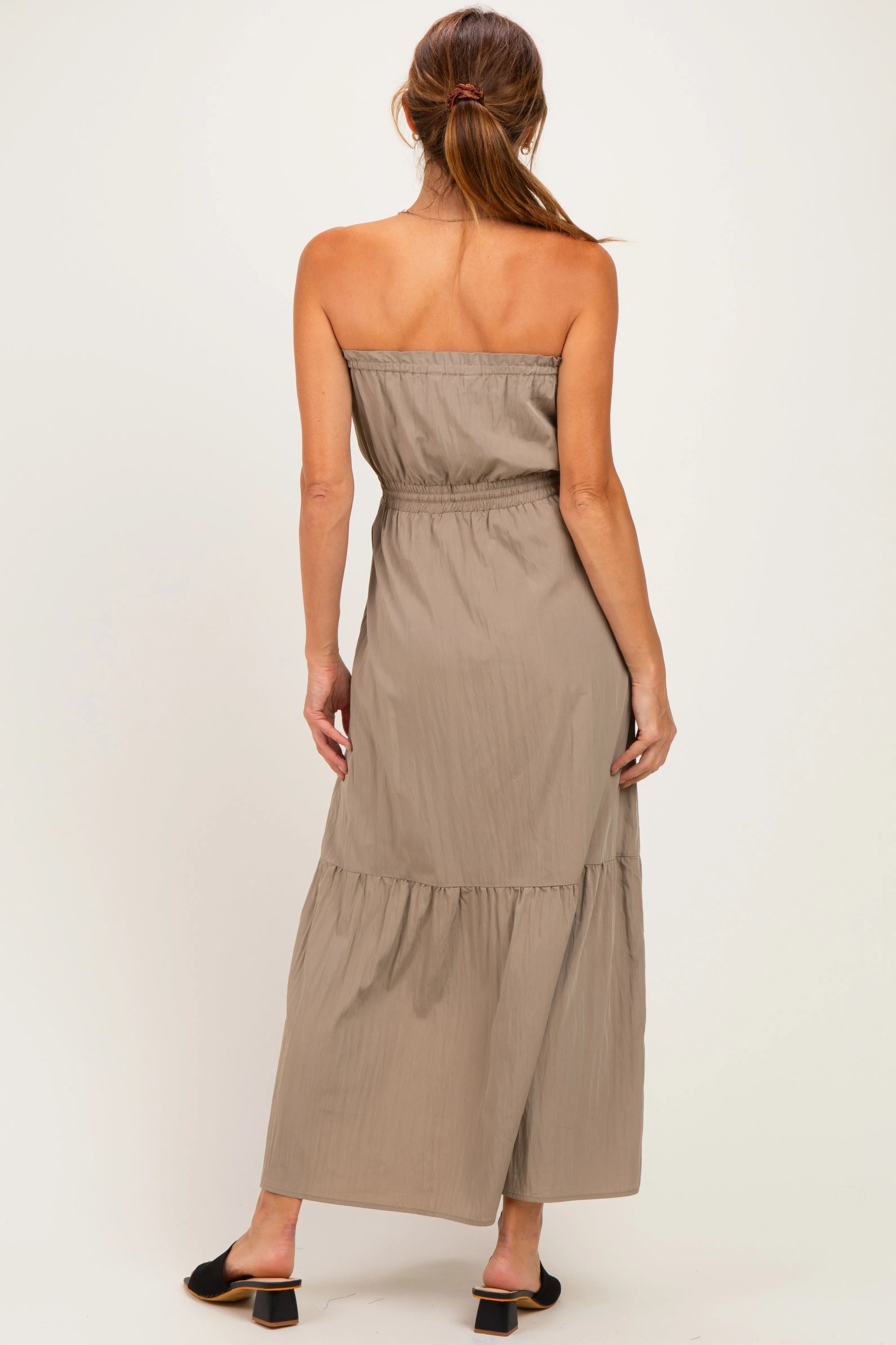 Taupe Strapless Cinched Waist Tie Maxi Dress sold by Pinkblush product image thumbnail 3