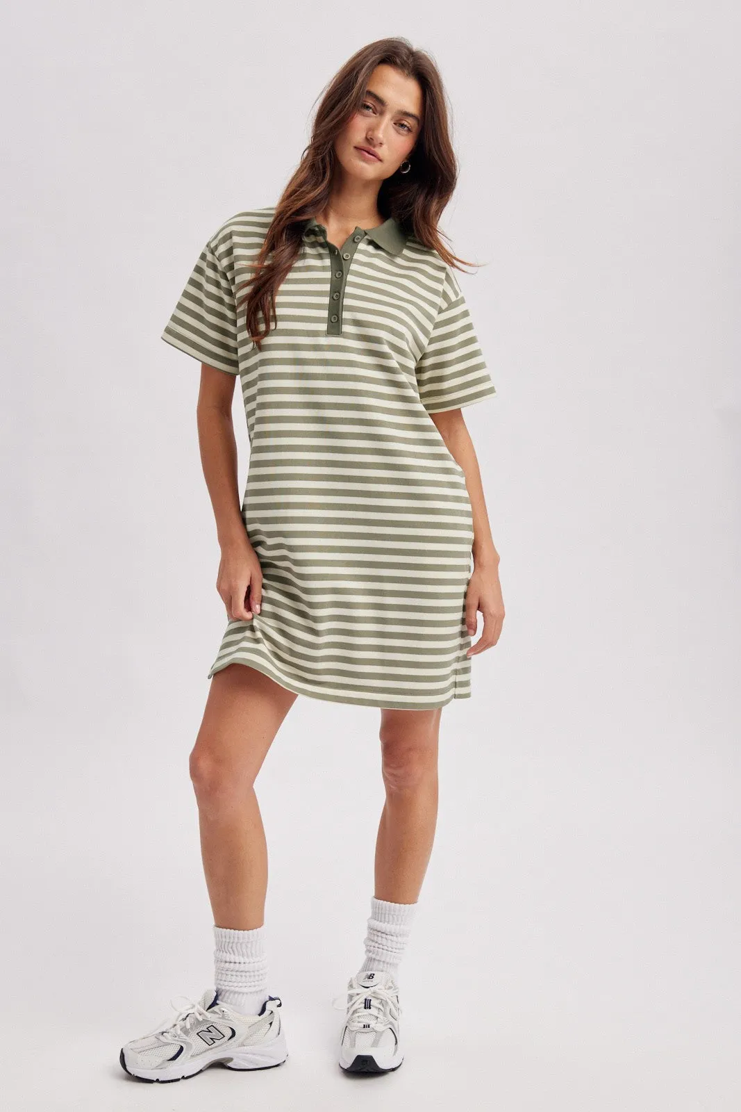 Olive Striped Polo T-Shirt Mini Dress sold by Pinkblush product image thumbnail 4