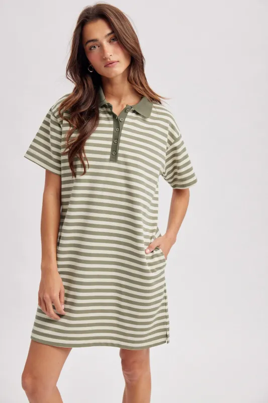Olive Striped Polo T-Shirt Mini Dress made by Wishlist