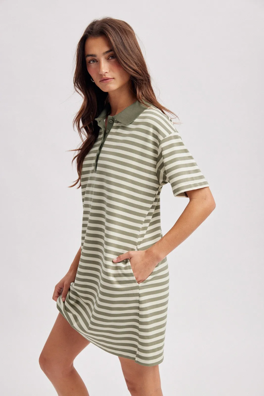 Olive Striped Polo T-Shirt Mini Dress sold by Pinkblush product image thumbnail 2