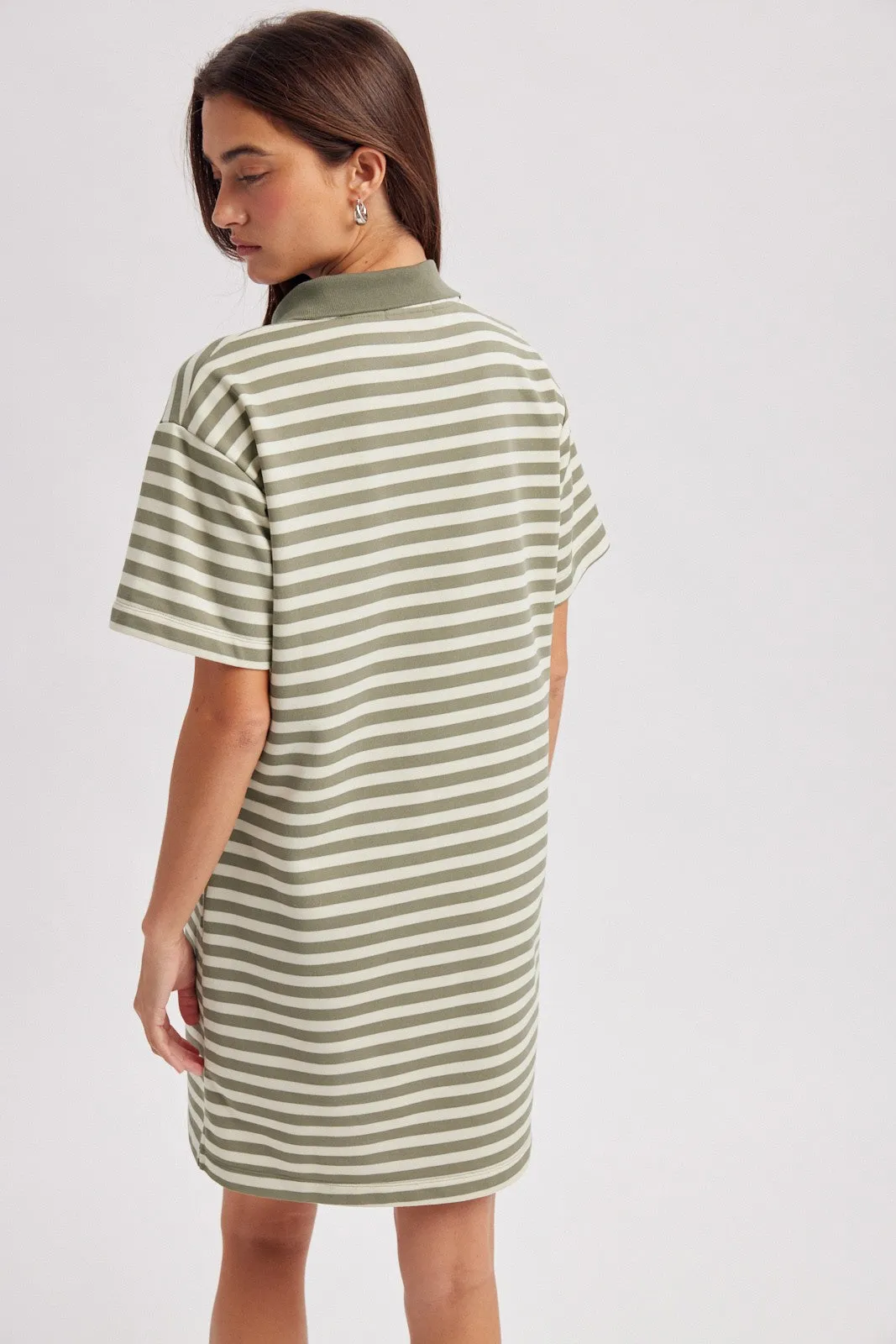Olive Striped Polo T-Shirt Mini Dress sold by Pinkblush product image thumbnail 3