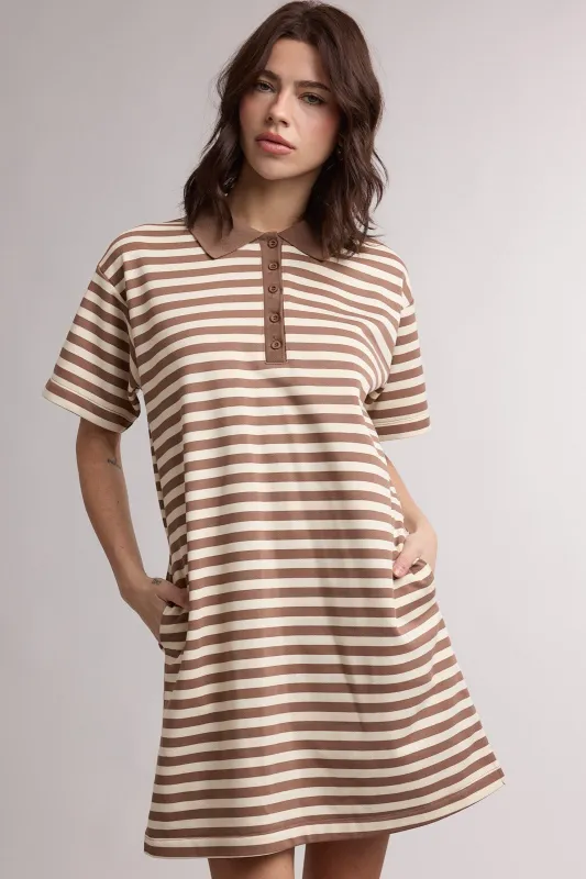 Chestnut Striped Polo T-Shirt Mini Dress made by Wishlist