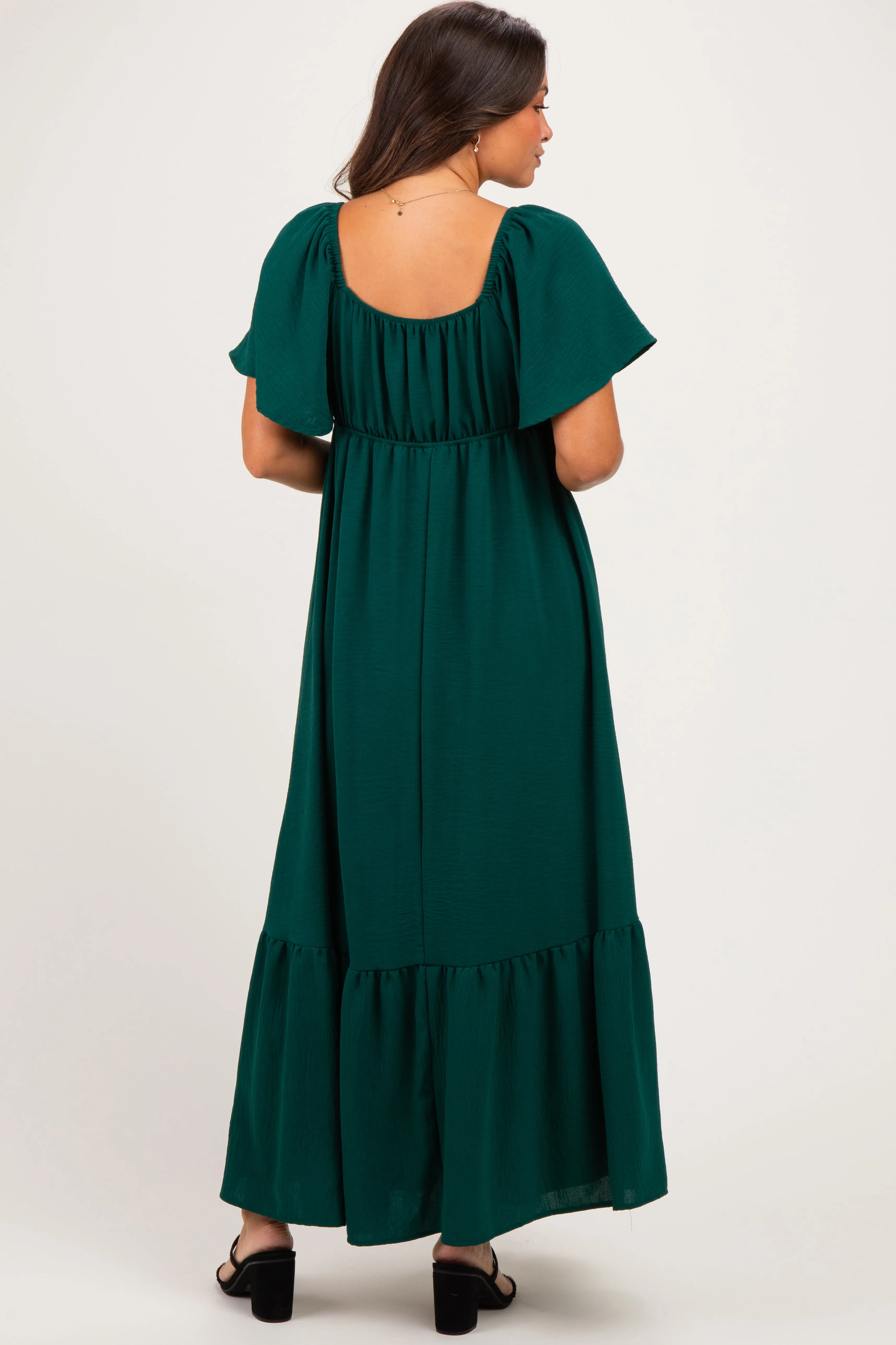 Hunter Green Flutter Sleeve Ruffle Hem Maternity Maxi Dress sold by Pinkblush product image thumbnail 3
