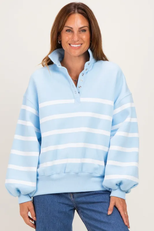 Light Blue Striped Snap Button Pullover made by Papermoon